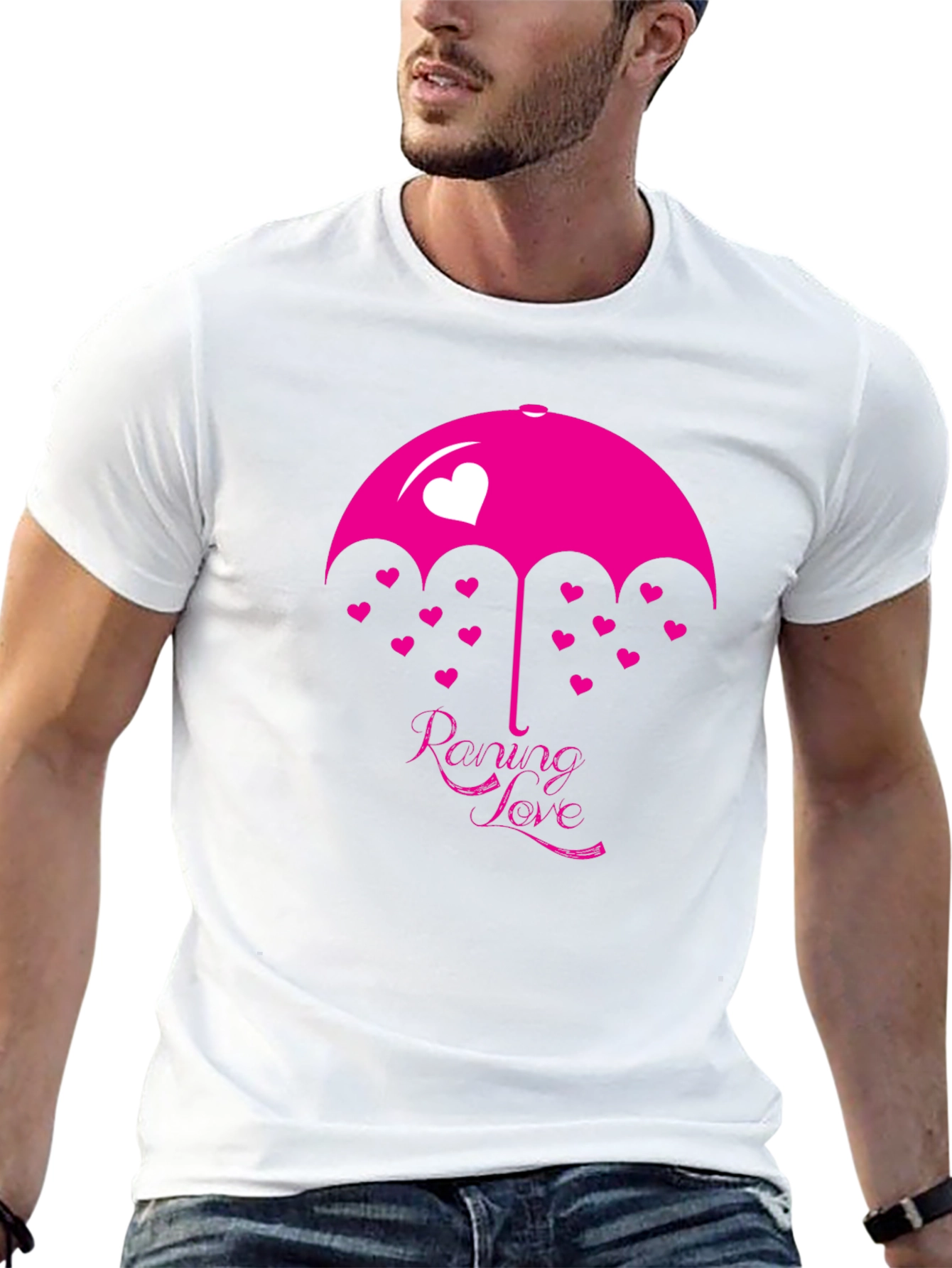 Black Raining Love Graphic Print Black T-Shirt view 13