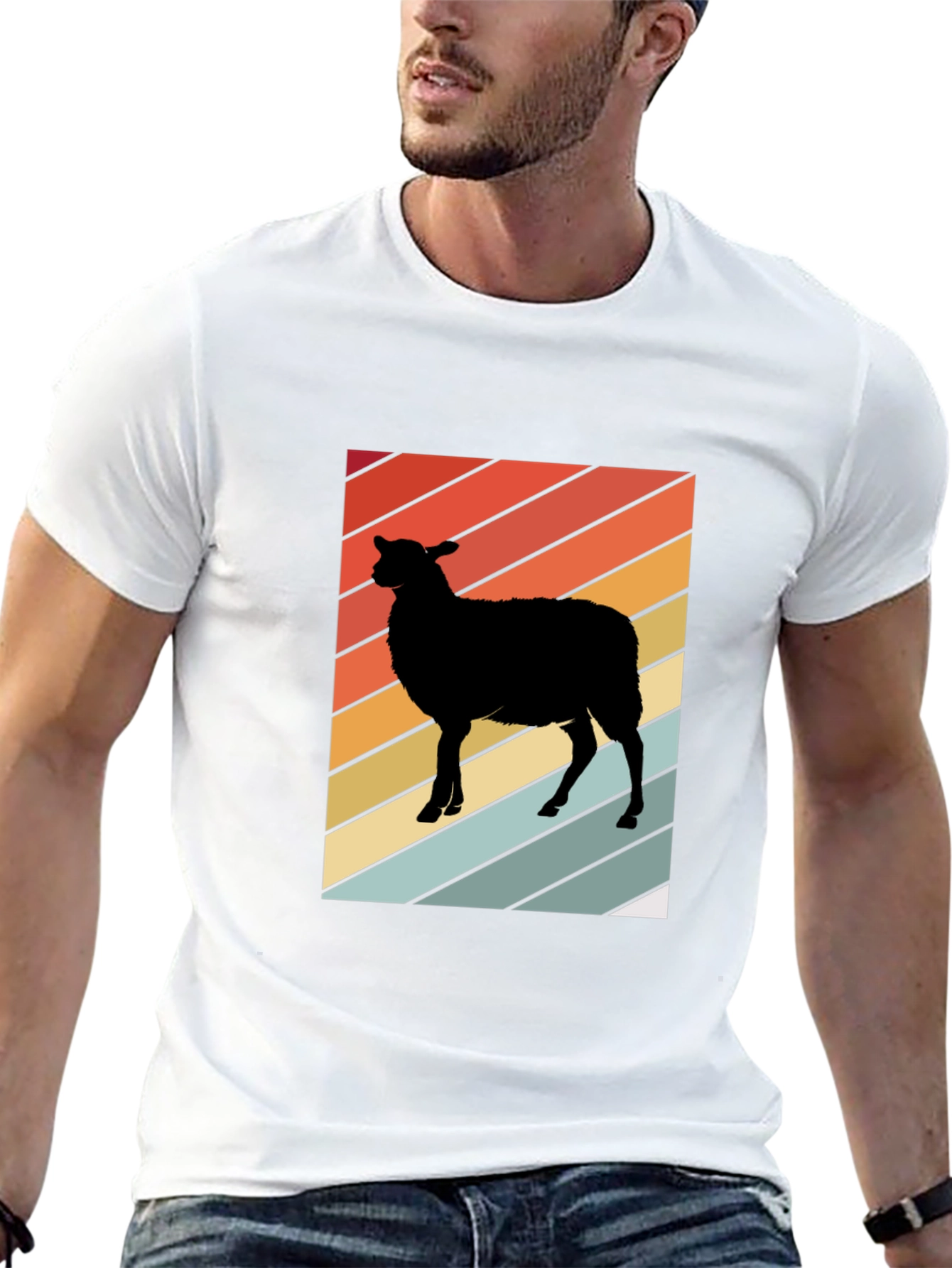 Black Retro Sheep Graphic Tee - Men's Black T-Shirt view 13