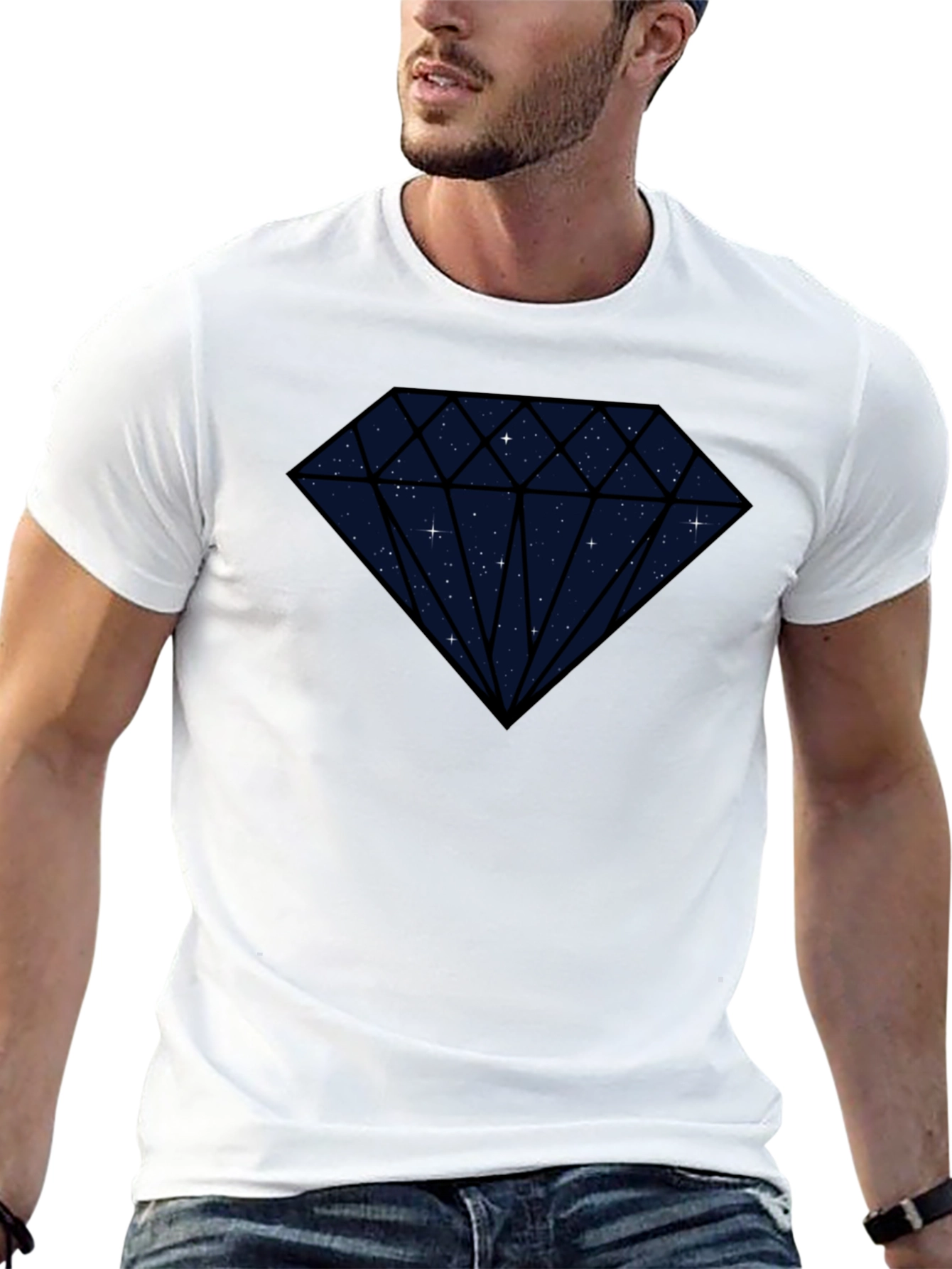 Black Galaxy Diamond Graphic Tee - Black Cotton Blend view 13
