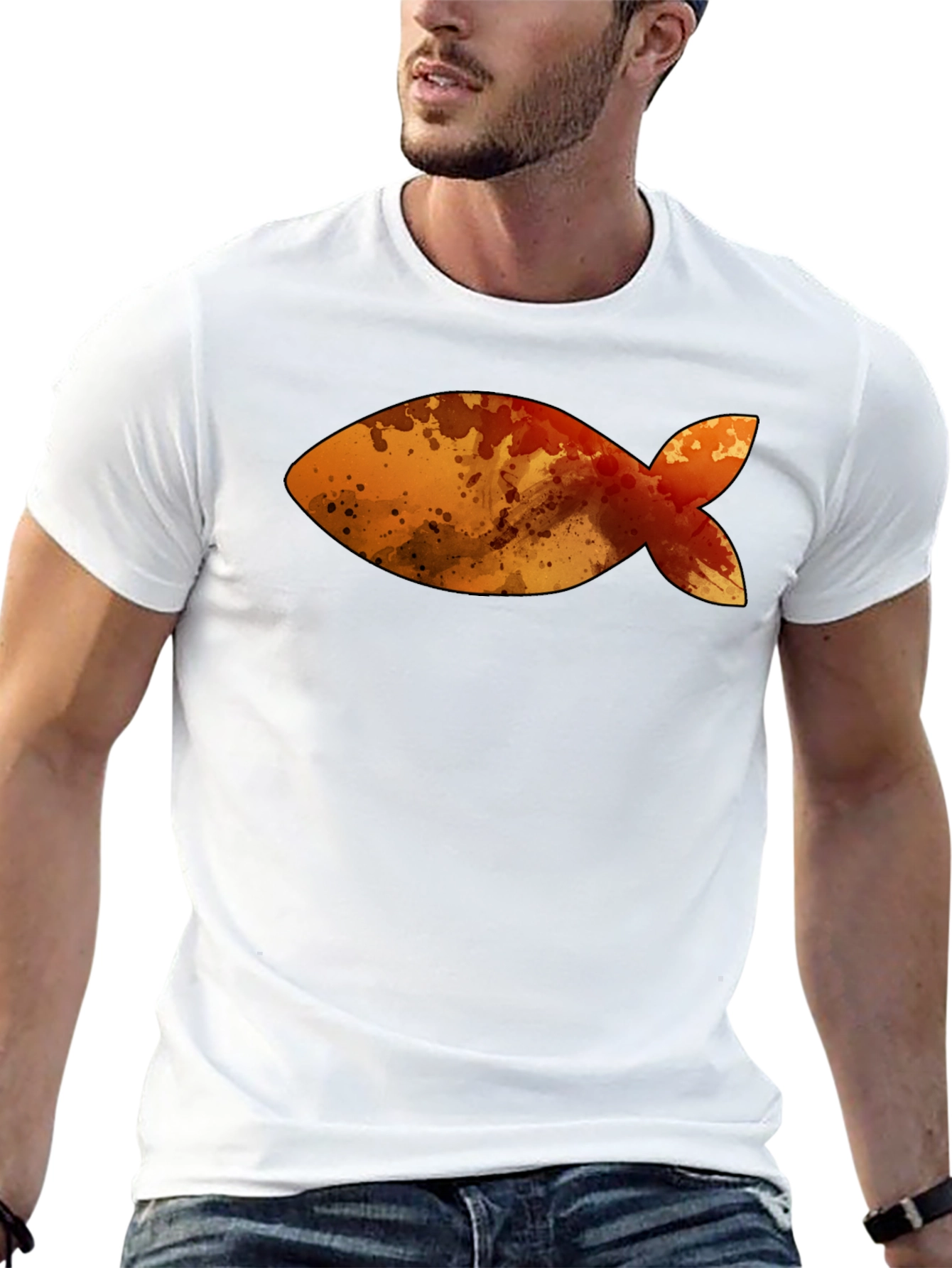 Fish Graphic Men's Black T-Shirt - 13