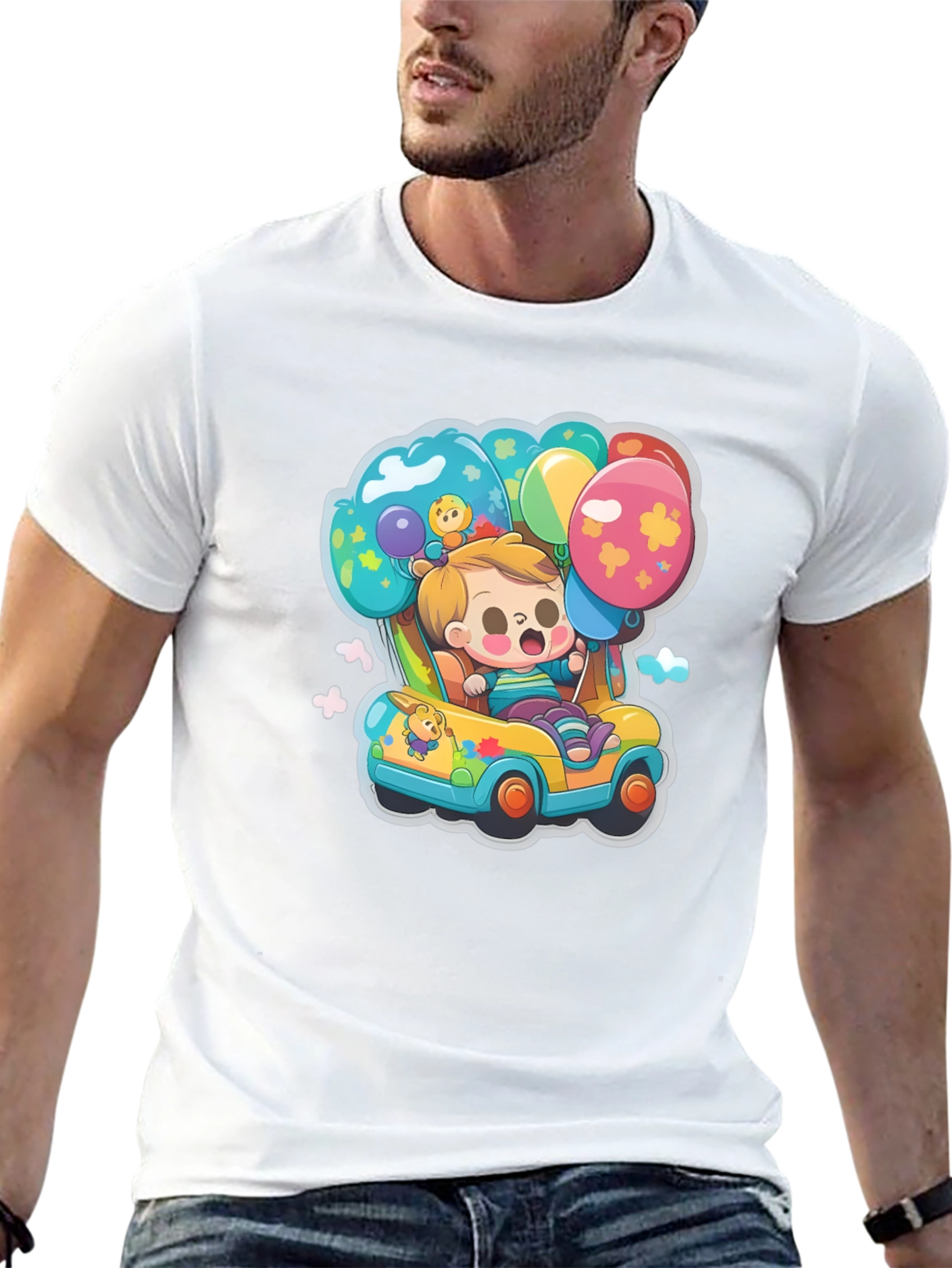 Black Cartoon Car & Balloons Graphic T-Shirt view 13