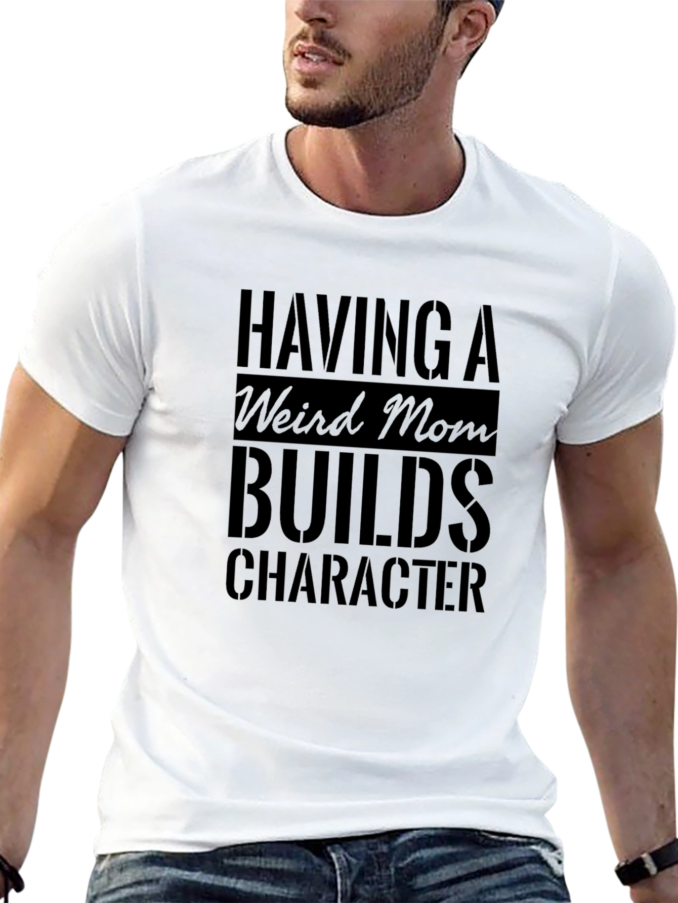 Black Weird Mom Builds Character Black T-Shirt view 13