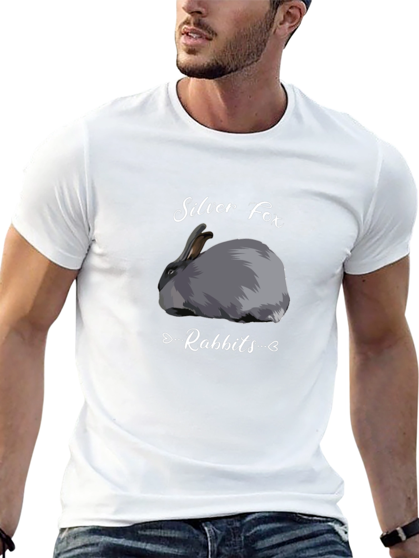 Black Silver Fox Rabbits Graphic T-Shirt - Black view 13