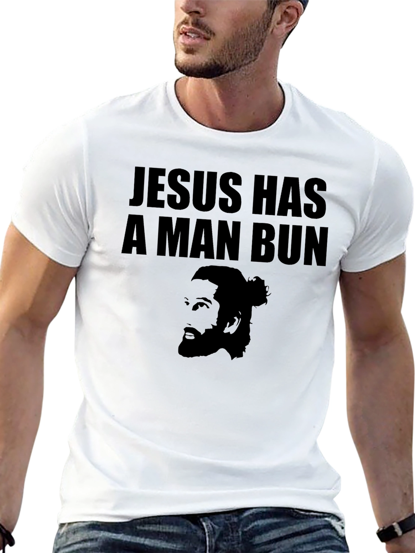 Black Jesus Has a Man Bun Graphic Tee - Black T-Shirt view 13