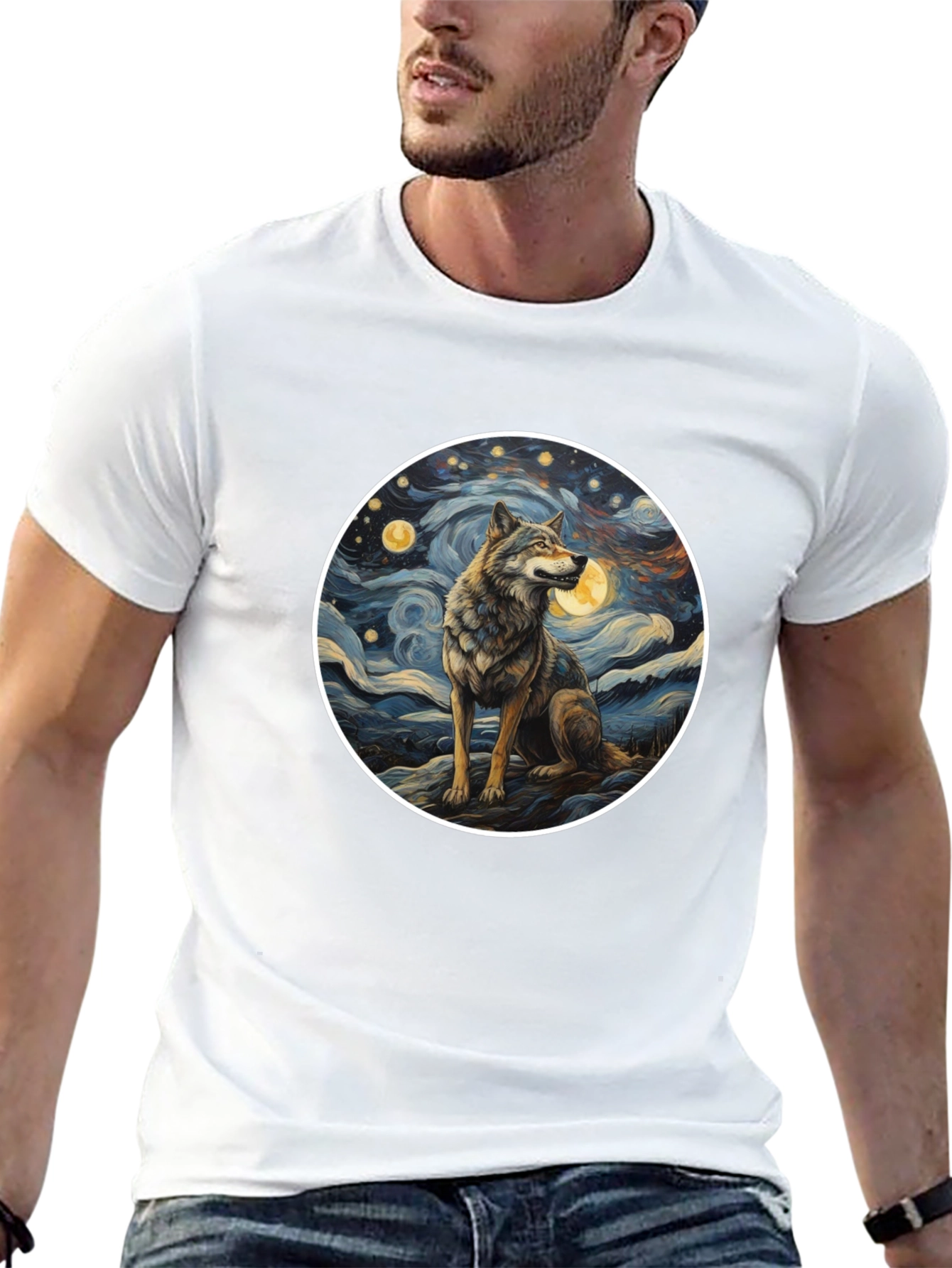 Black Wolf in Starry Night Men's T-Shirt view 13