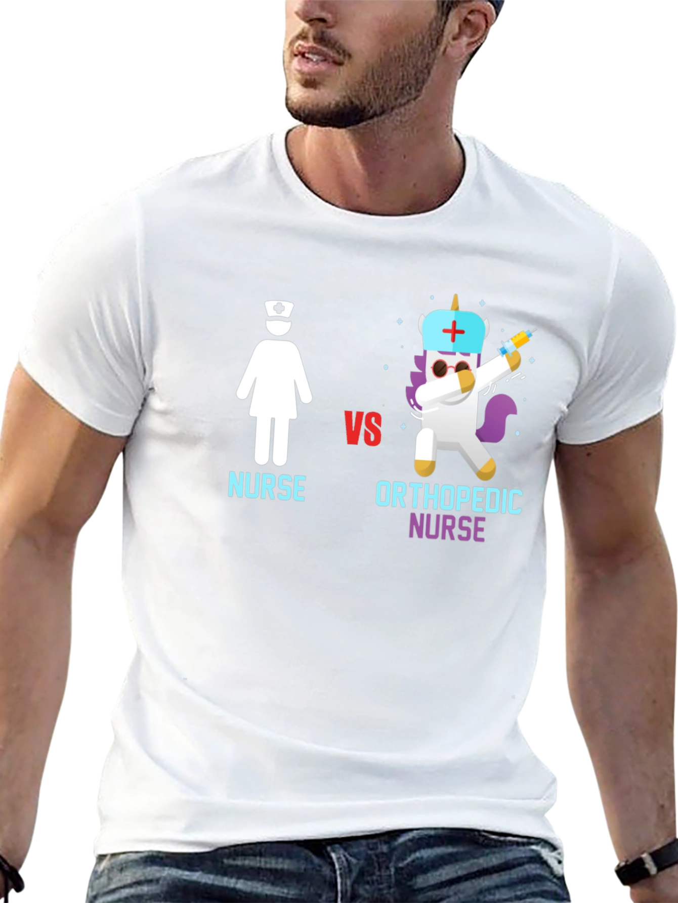Black Nurse vs Orthopedic Nurse T-Shirt - Black Cotton Tee view 13