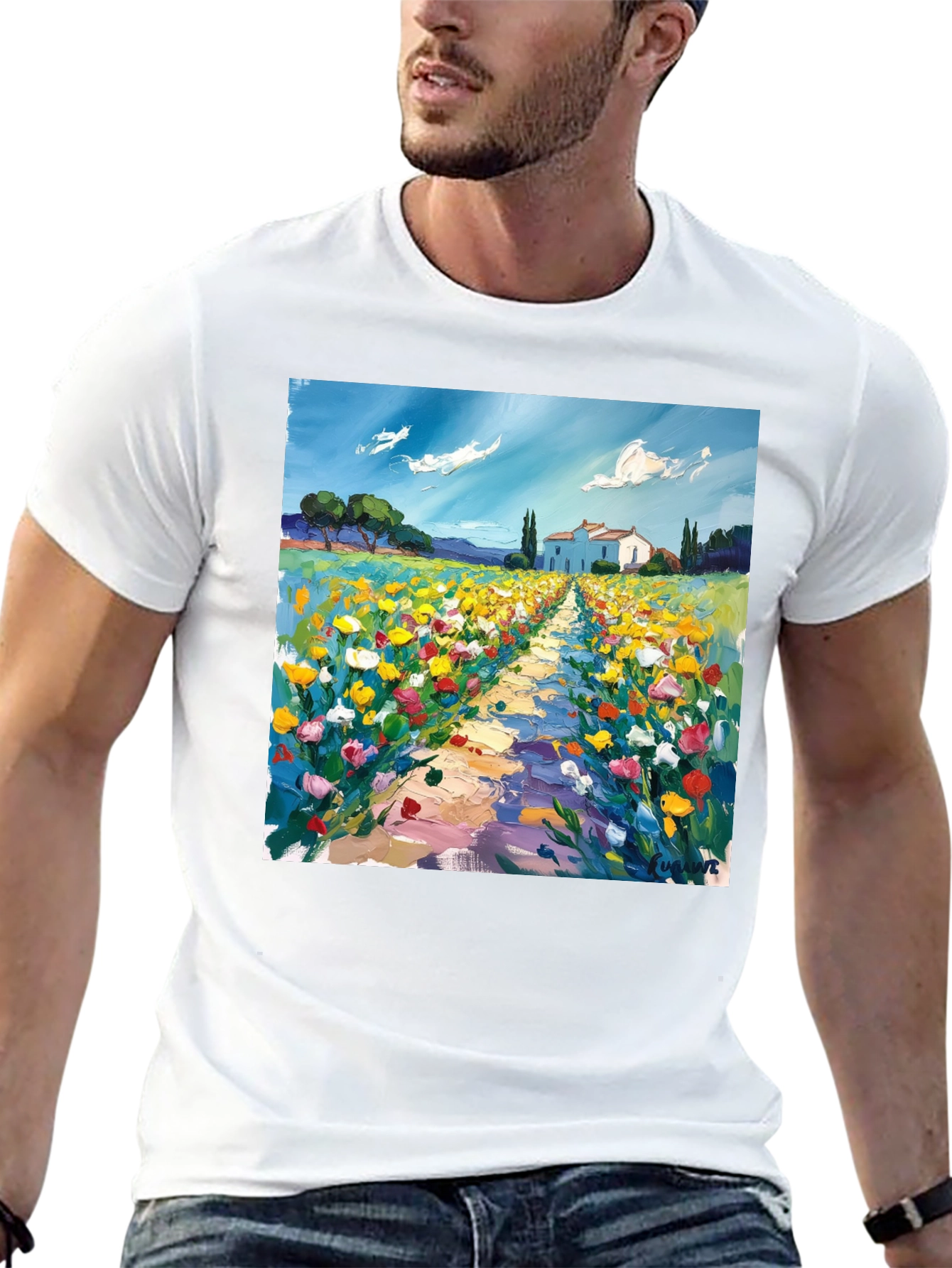 Black Artistic Landscape Print T-Shirt view 13