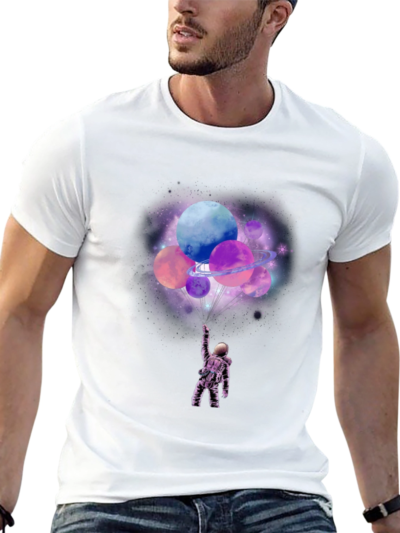 Black Astronaut Planets Graphic T-Shirt view 13