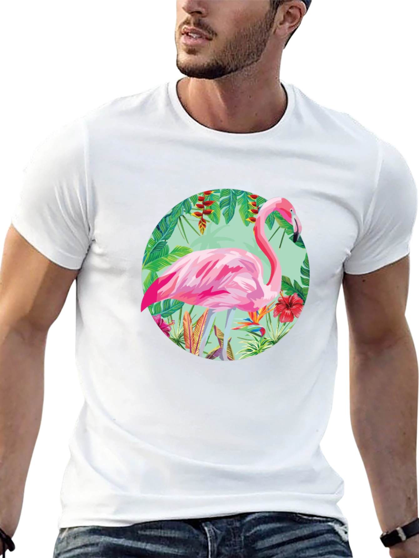 Black Tropical Flamingo Graphic Tee - Stylish Men's T-Shirt view 13