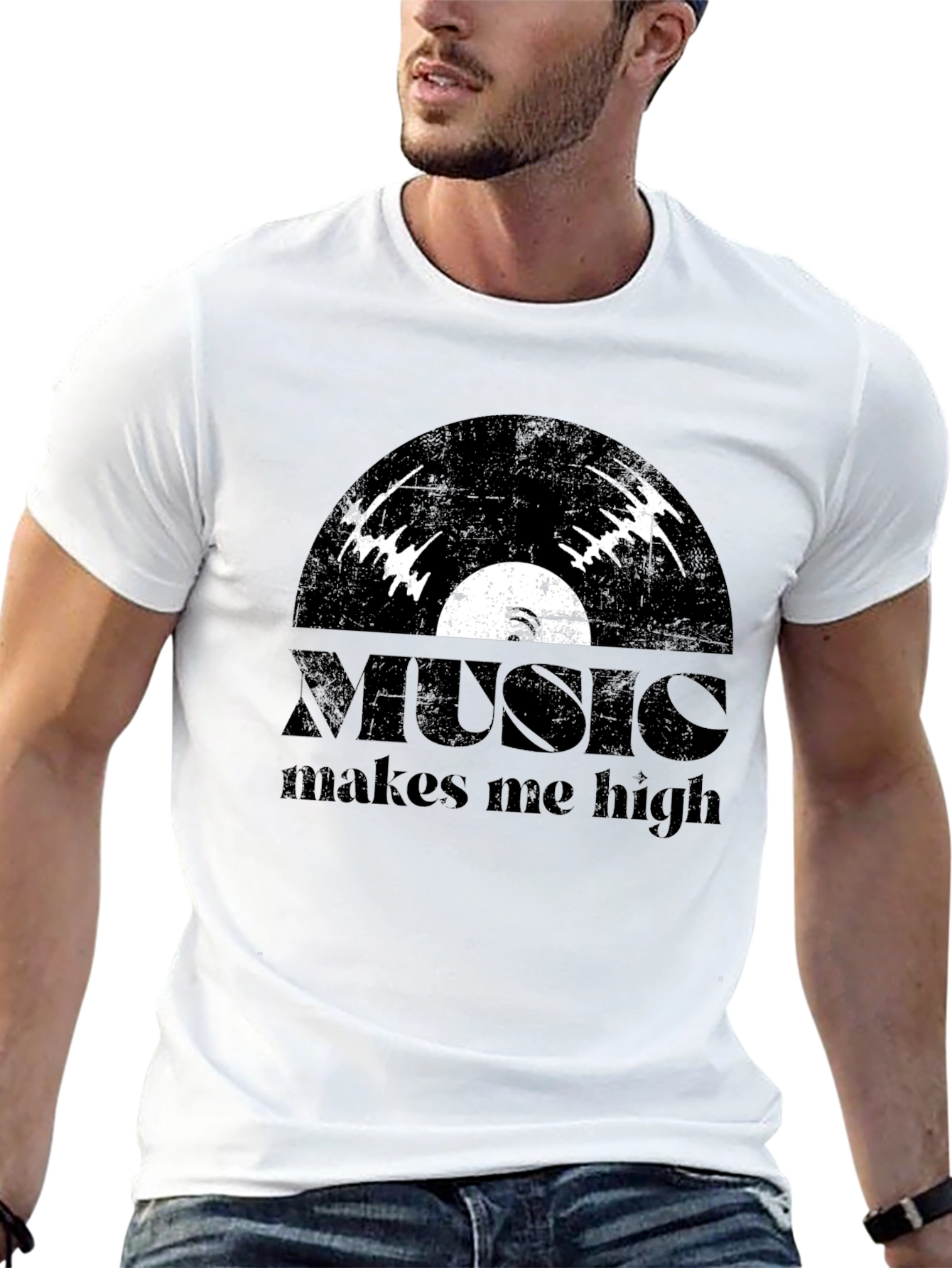 Black Music Makes Me High Black Graphic T-Shirt view 13