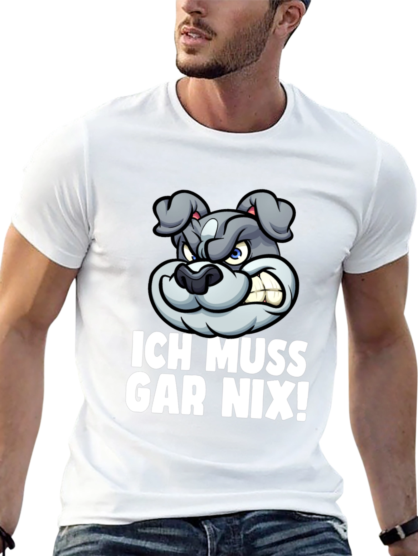 Black Funny Bulldog Graphic Tee - "Ich Muss Gar Nix!" T-Shirt view 13