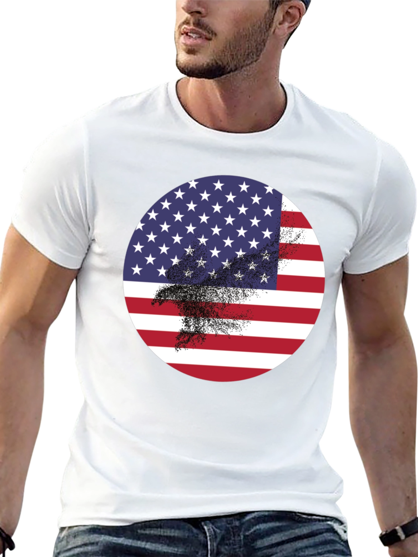 Black American Flag Eagle Graphic Black T-Shirt view 13