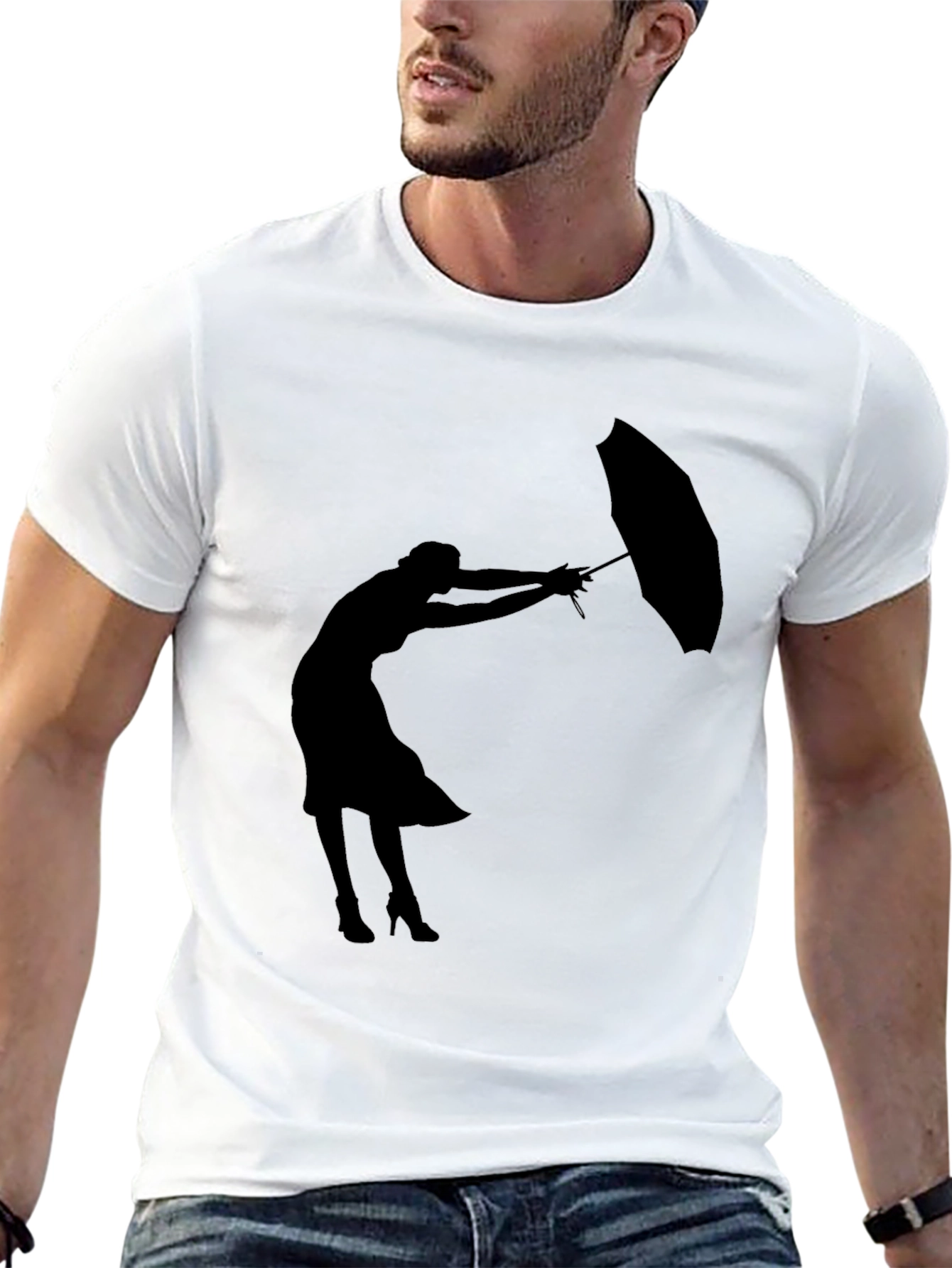 Black Silhouette Umbrella Woman Graphic Tee view 13