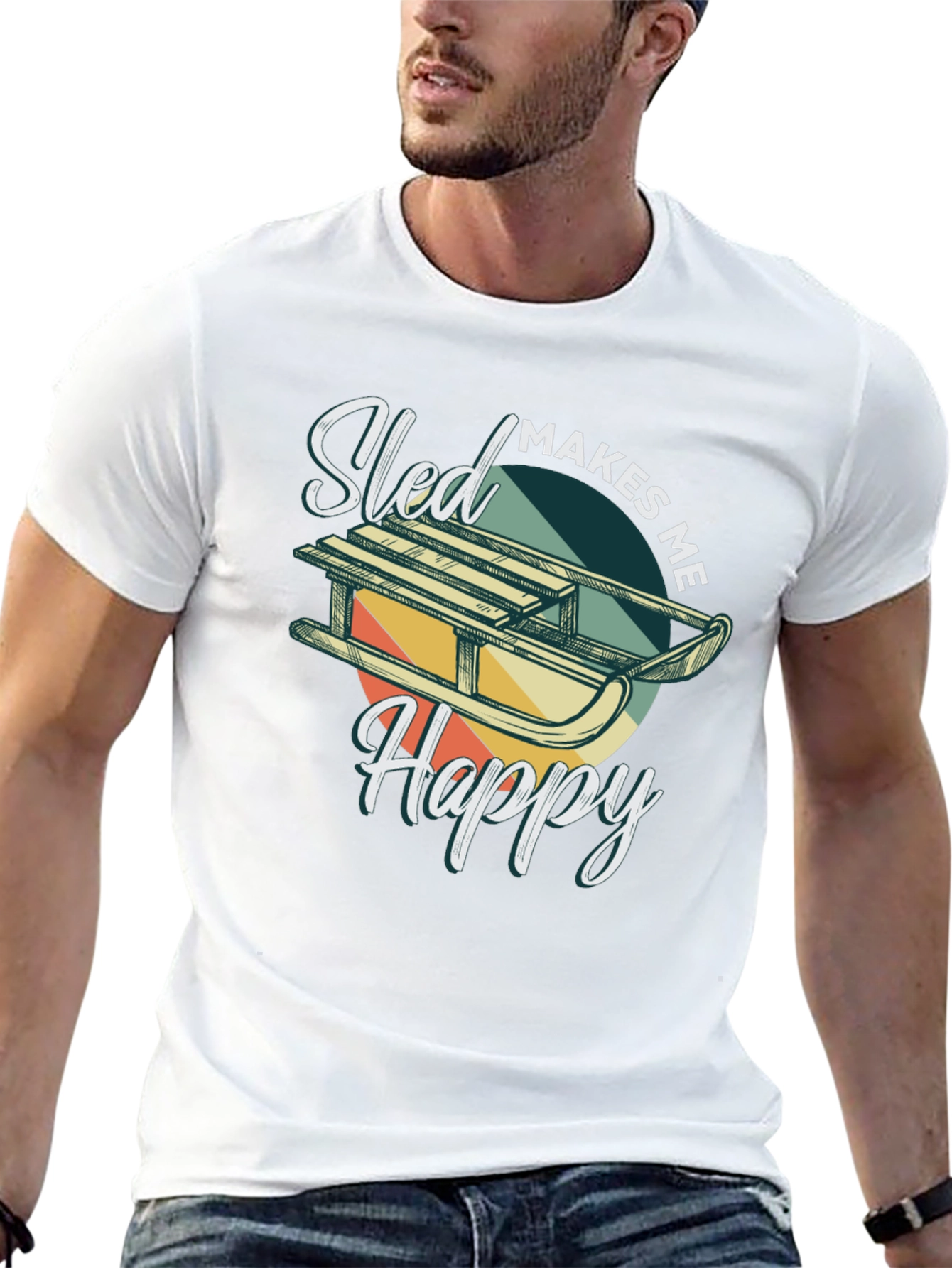 Black Sled Makes Me Happy T-Shirt view 13