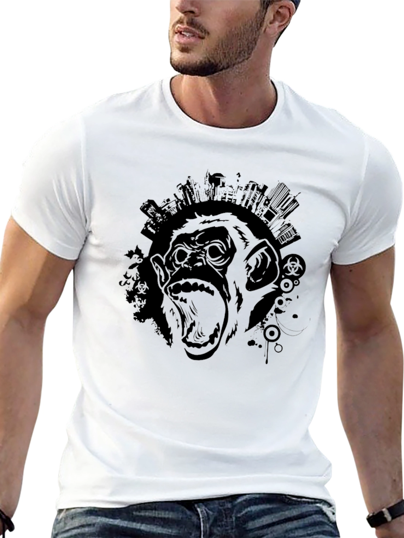 Black Men's Black Graphic Tee - Monkey City view 13