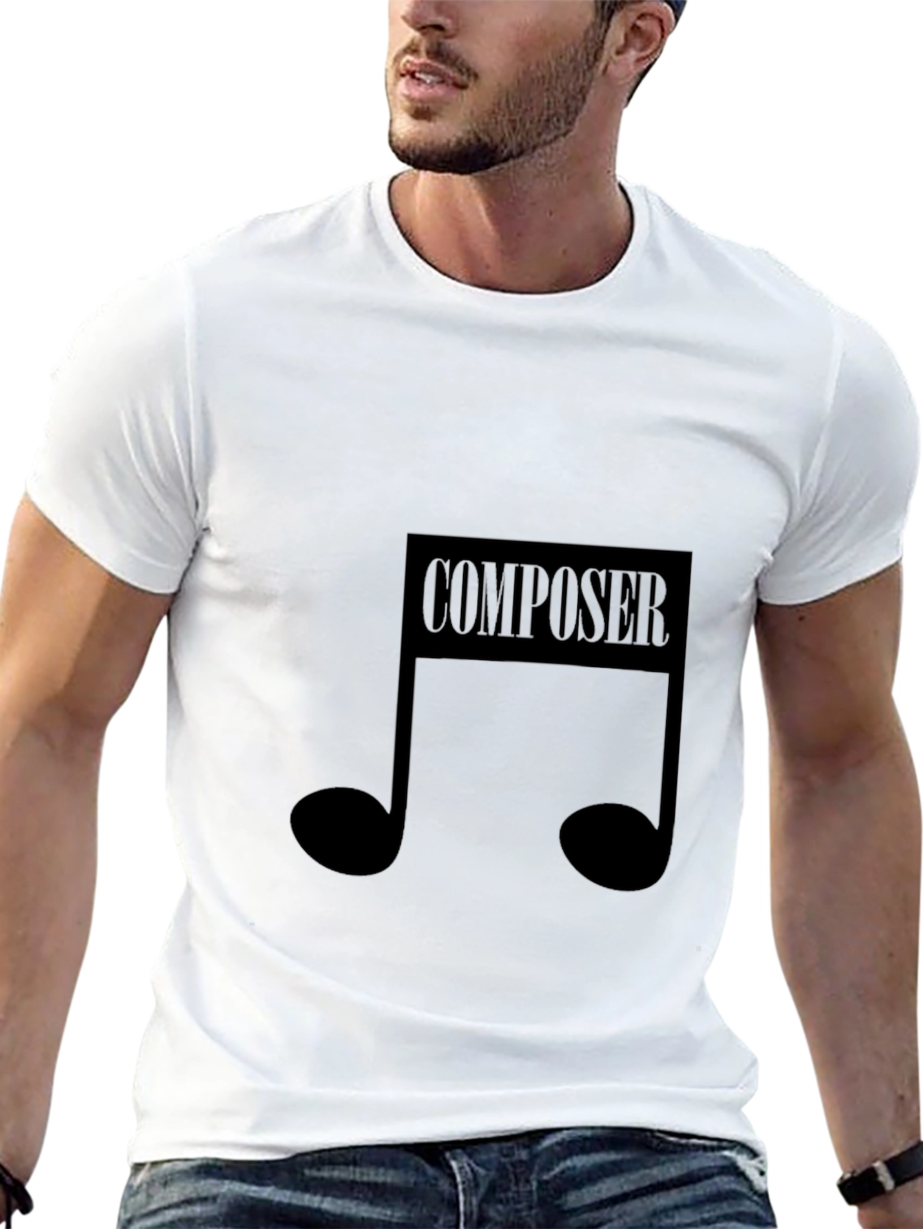Black Composer Music Note Graphic Black T-Shirt view 13