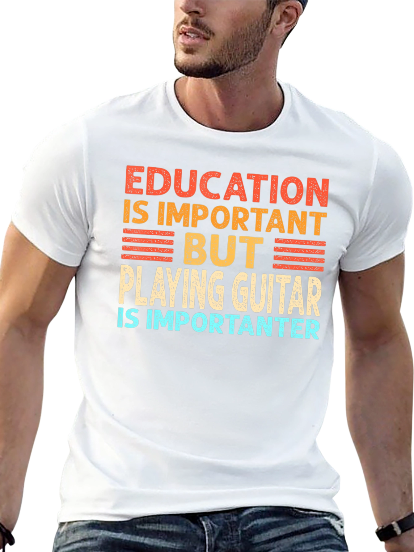 Black Funny Guitar Player T-Shirt Education is Important view 13