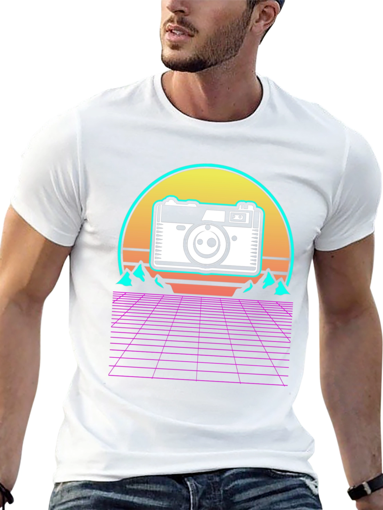 Black Retro Camera Grid T-Shirt view 13