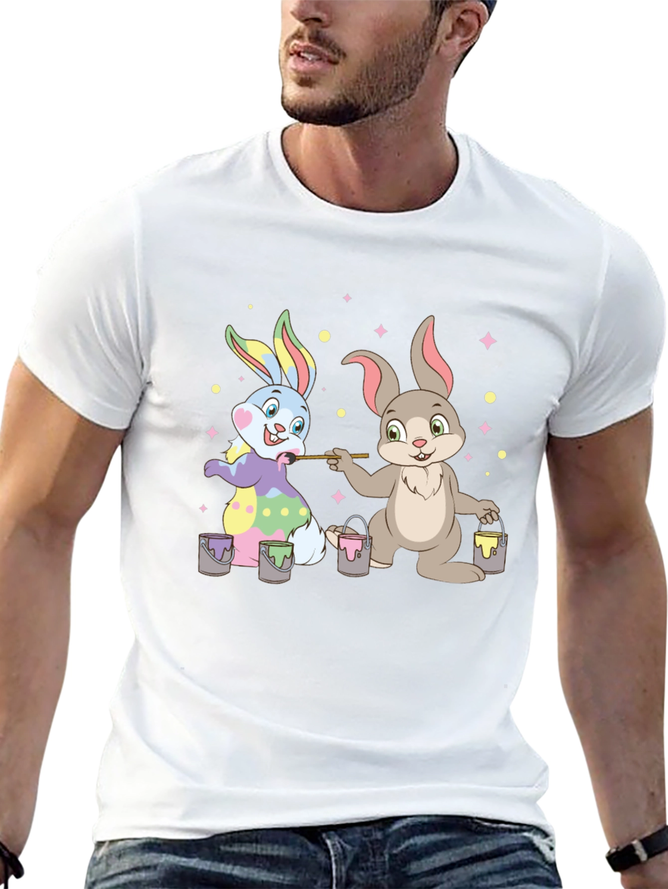 Black Easter Bunnies Painting T-Shirt - Fun Holiday Tee view 13