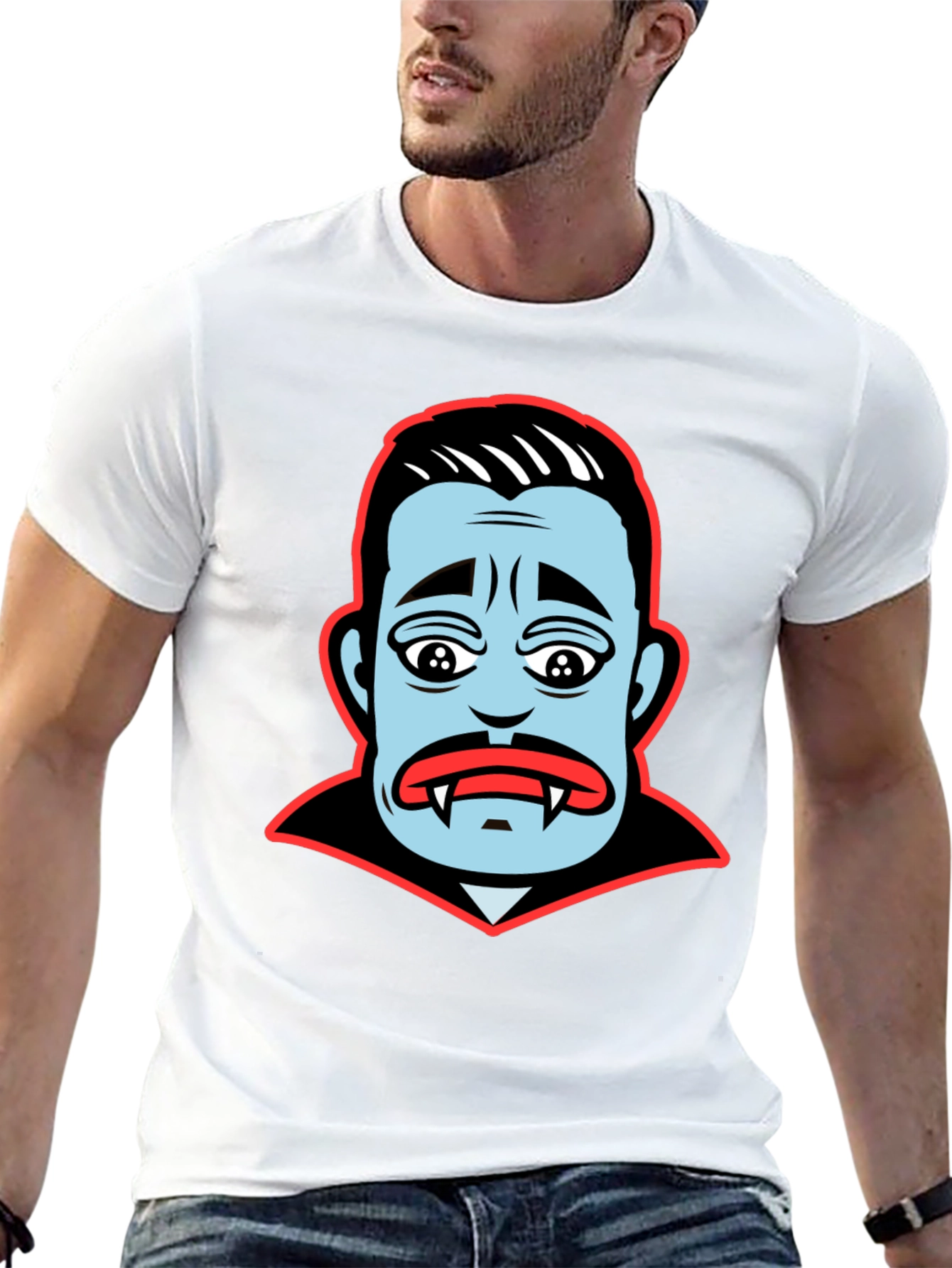 Black Cartoon Vampire Face Graphic T-Shirt view 13