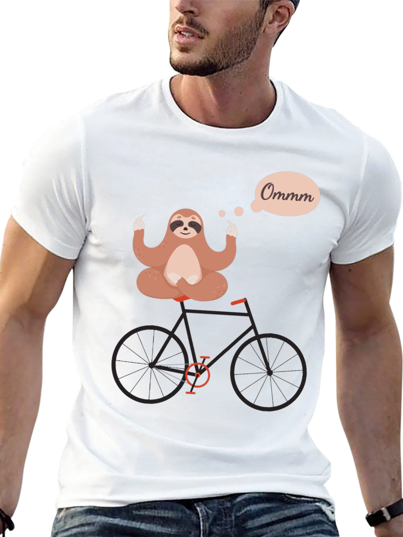 Black Yoga Sloth on Bike Graphic Tee - Relaxed & Funny view 13