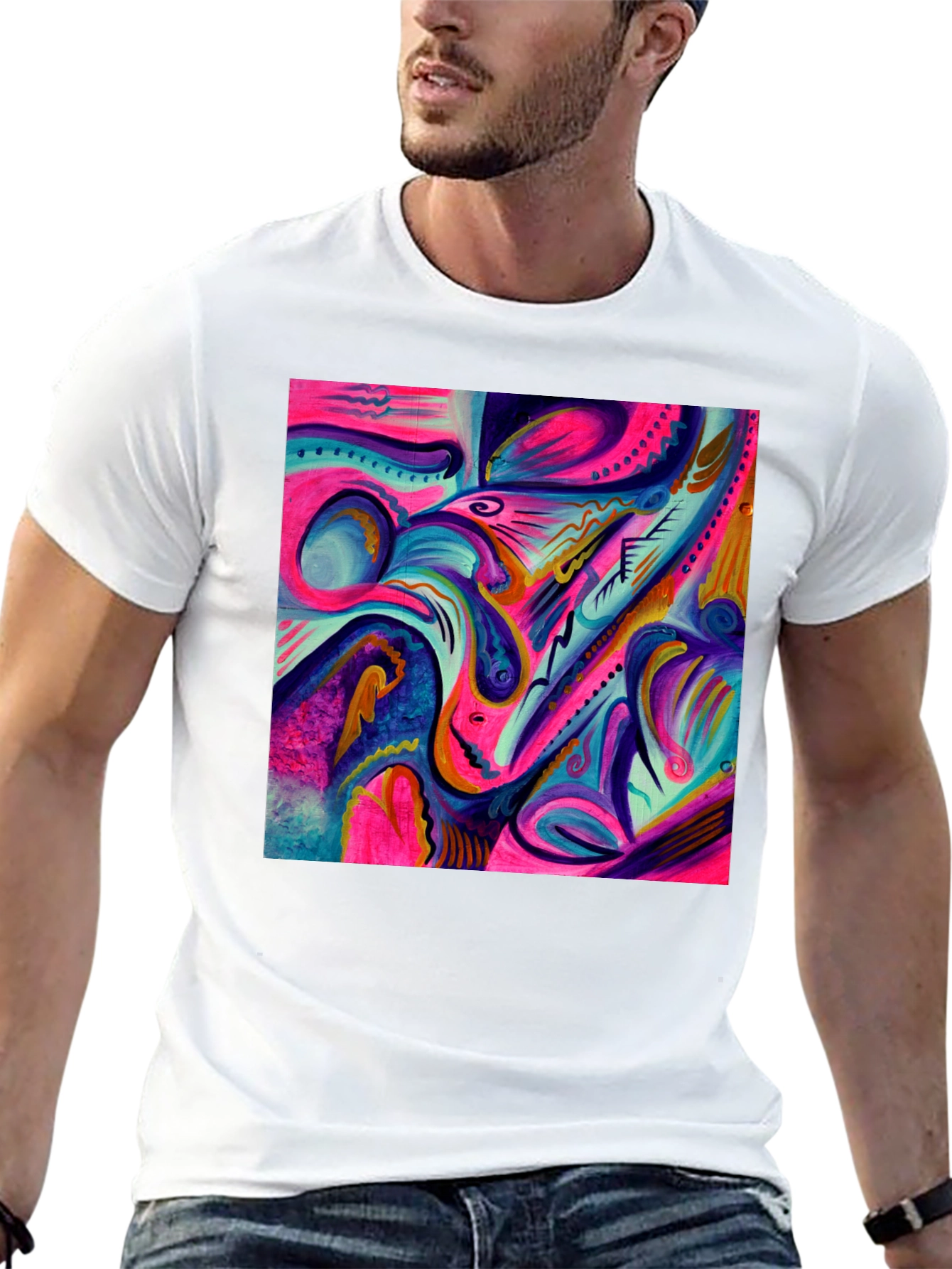 Black Abstract Art Printed Black T-Shirt view 13
