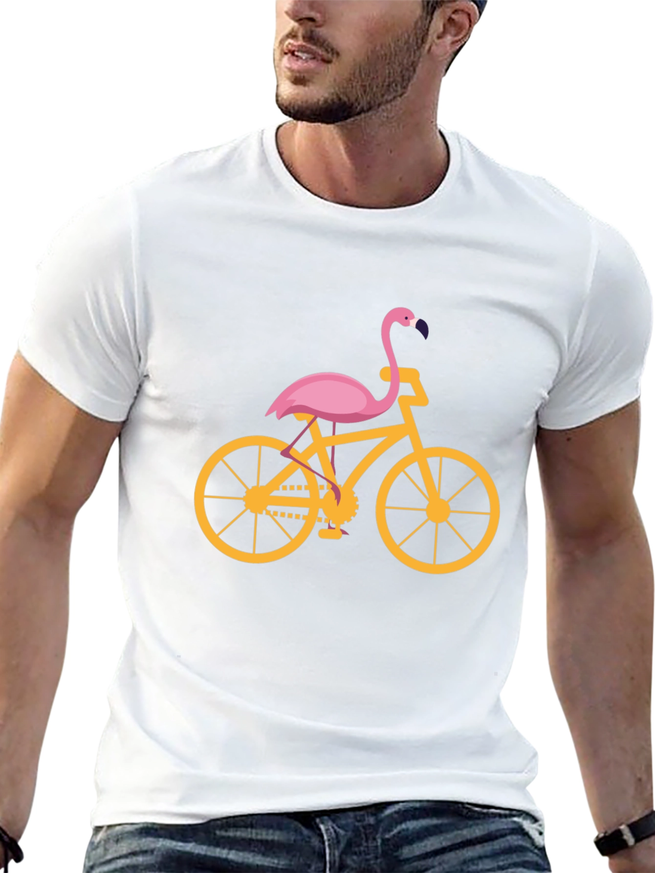 Black Flamingo Bicycle Graphic Tee - Black Cotton T-Shirt view 13