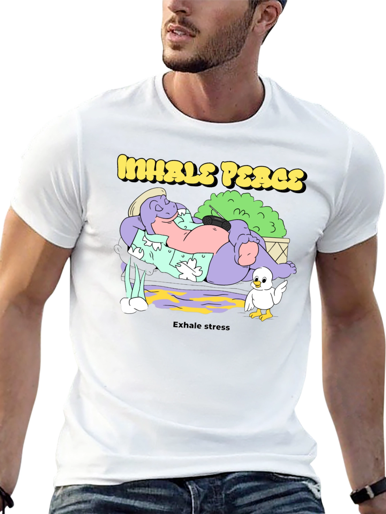 Black Inhale Peace Exhale Stress Black Graphic T-Shirt view 13