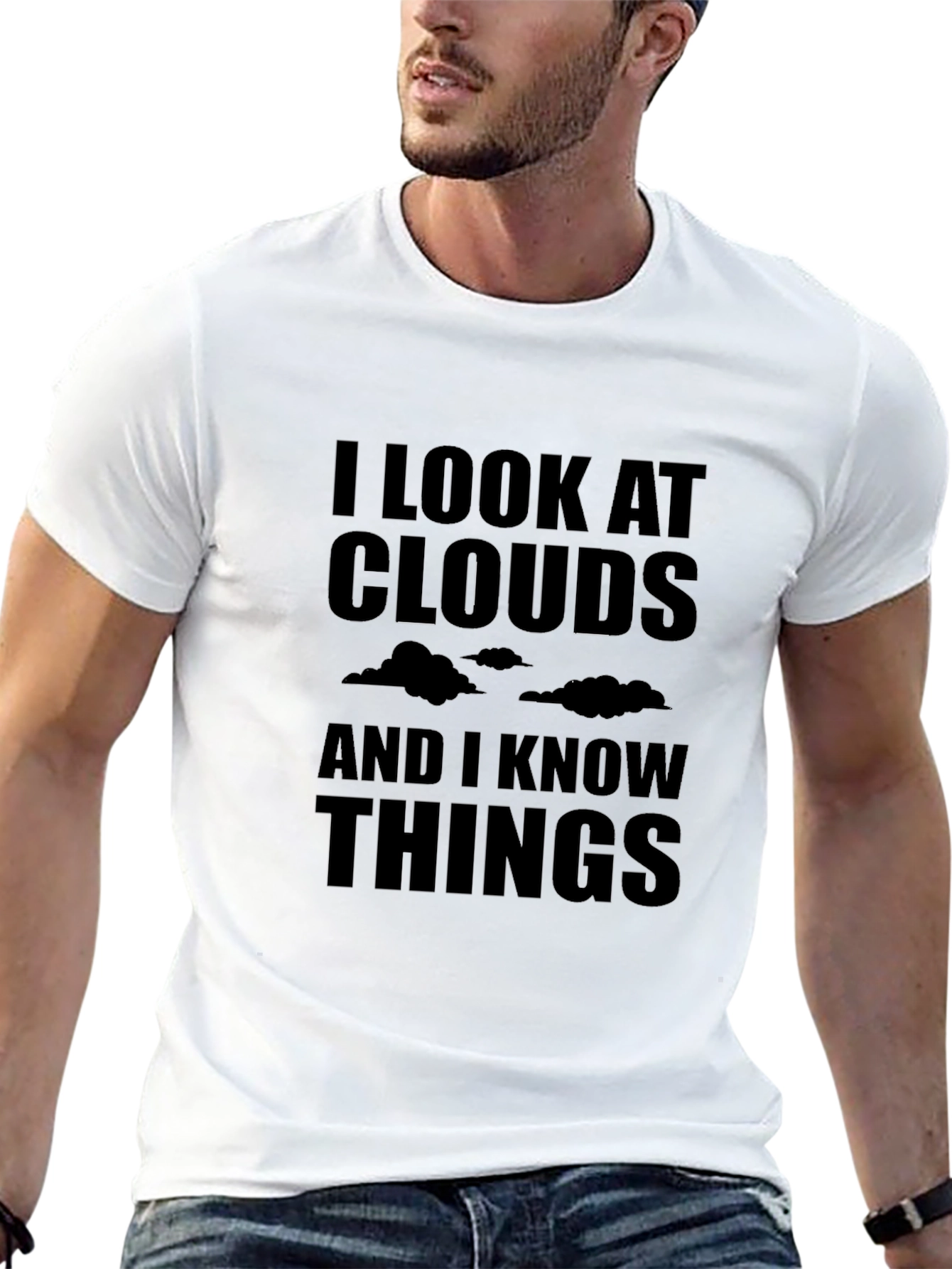 Black I Look at Clouds and I Know Things Men's Black T-Shirt view 13
