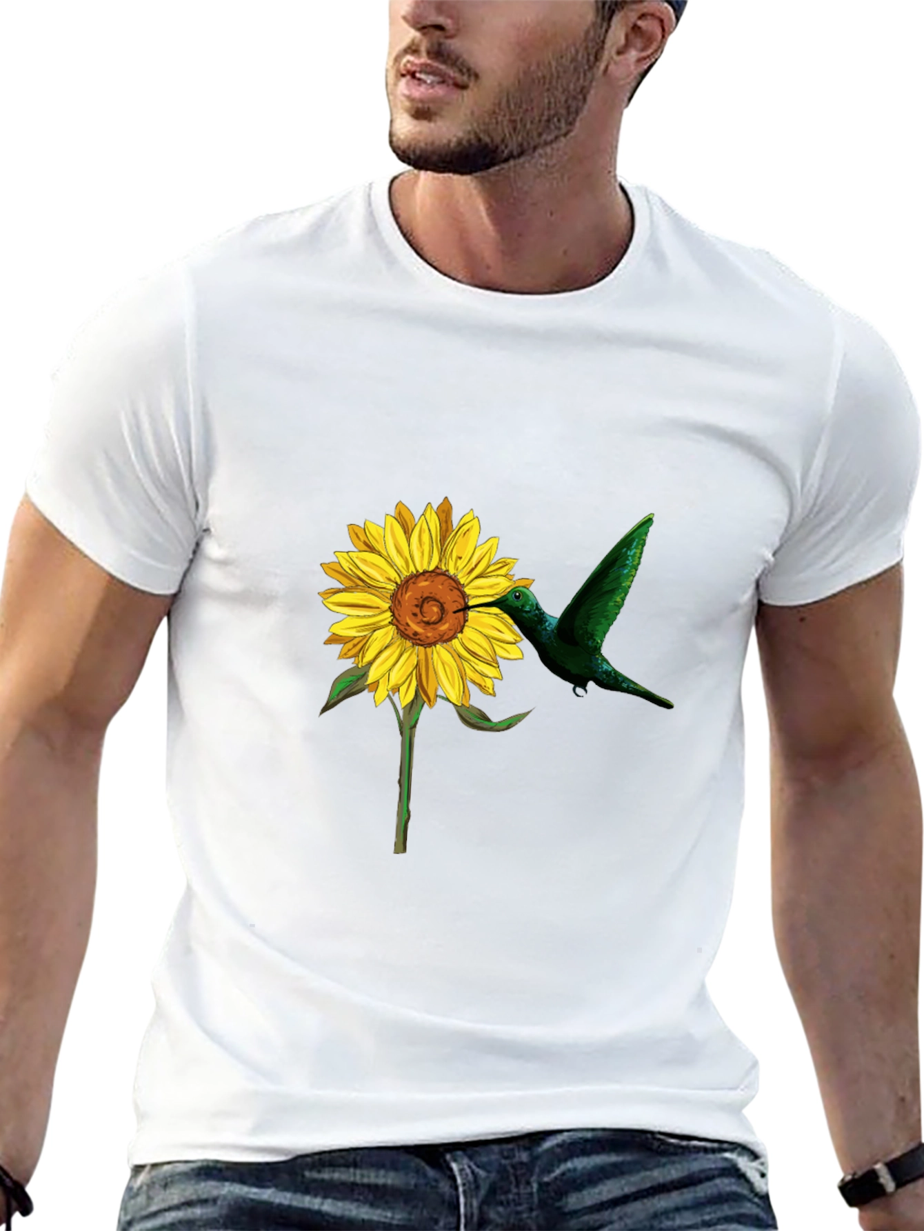 Black Hummingbird & Sunflower Graphic Black T-Shirt view 13
