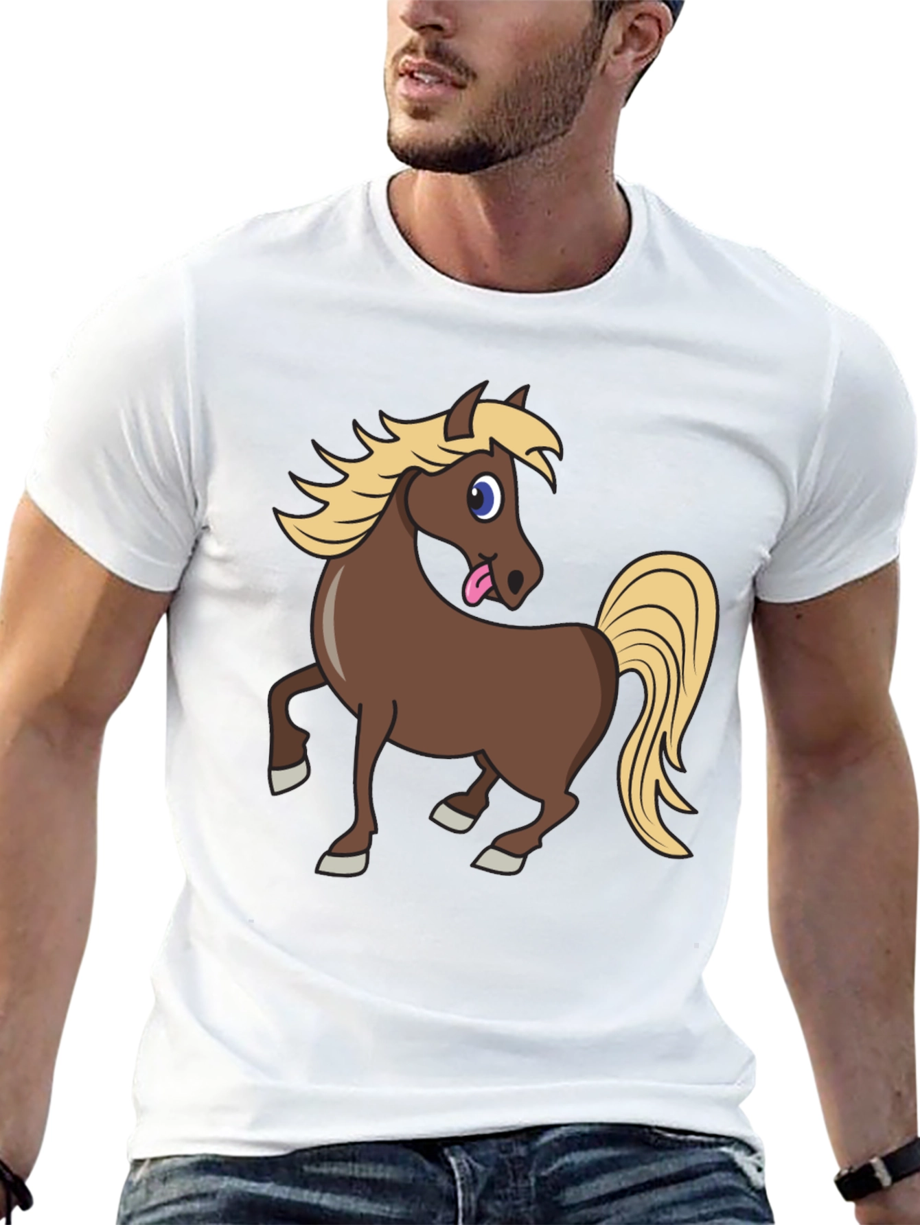 Black Funny Horse Tongue Out Black T-Shirt view 13
