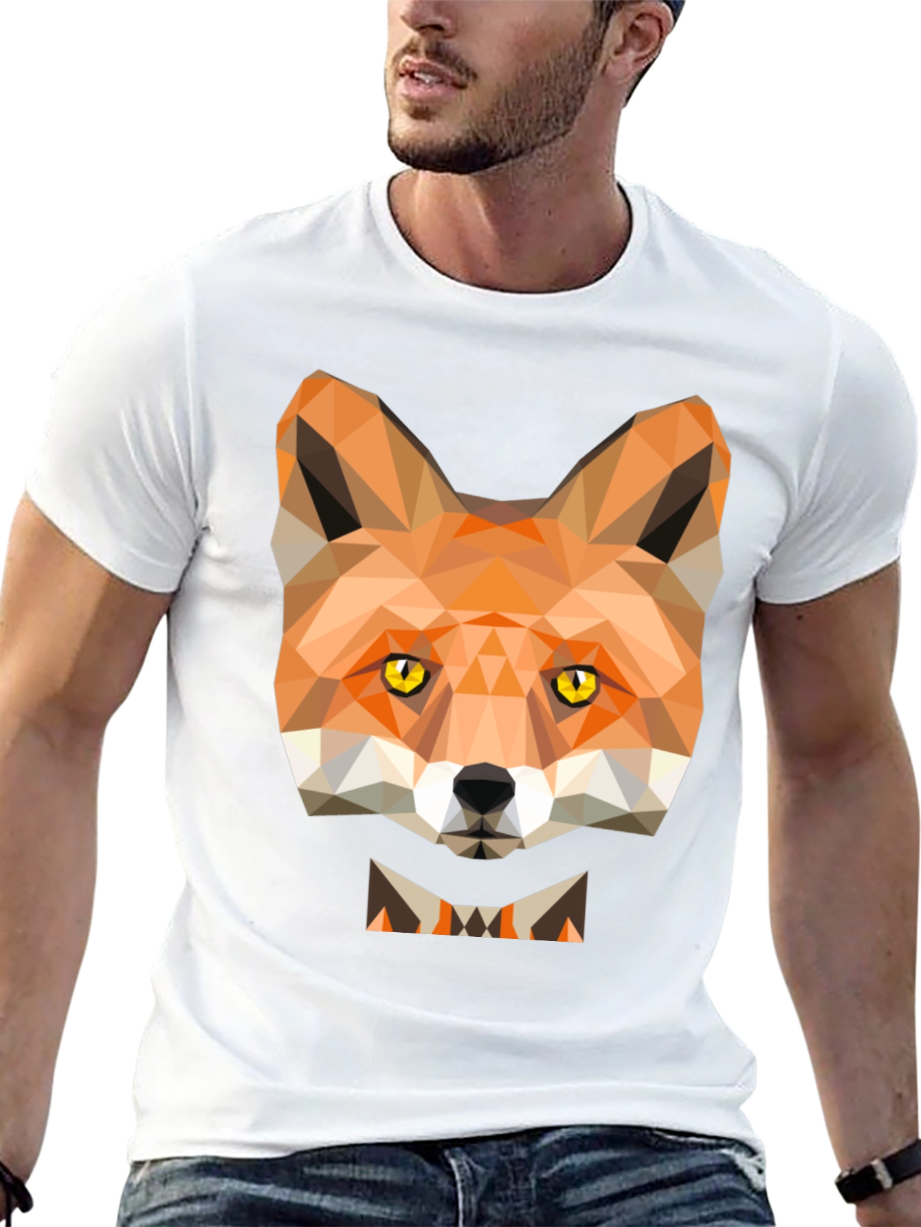 Black Geometric Fox Graphic Tee - Modern Animal Print T-Shirt view 13