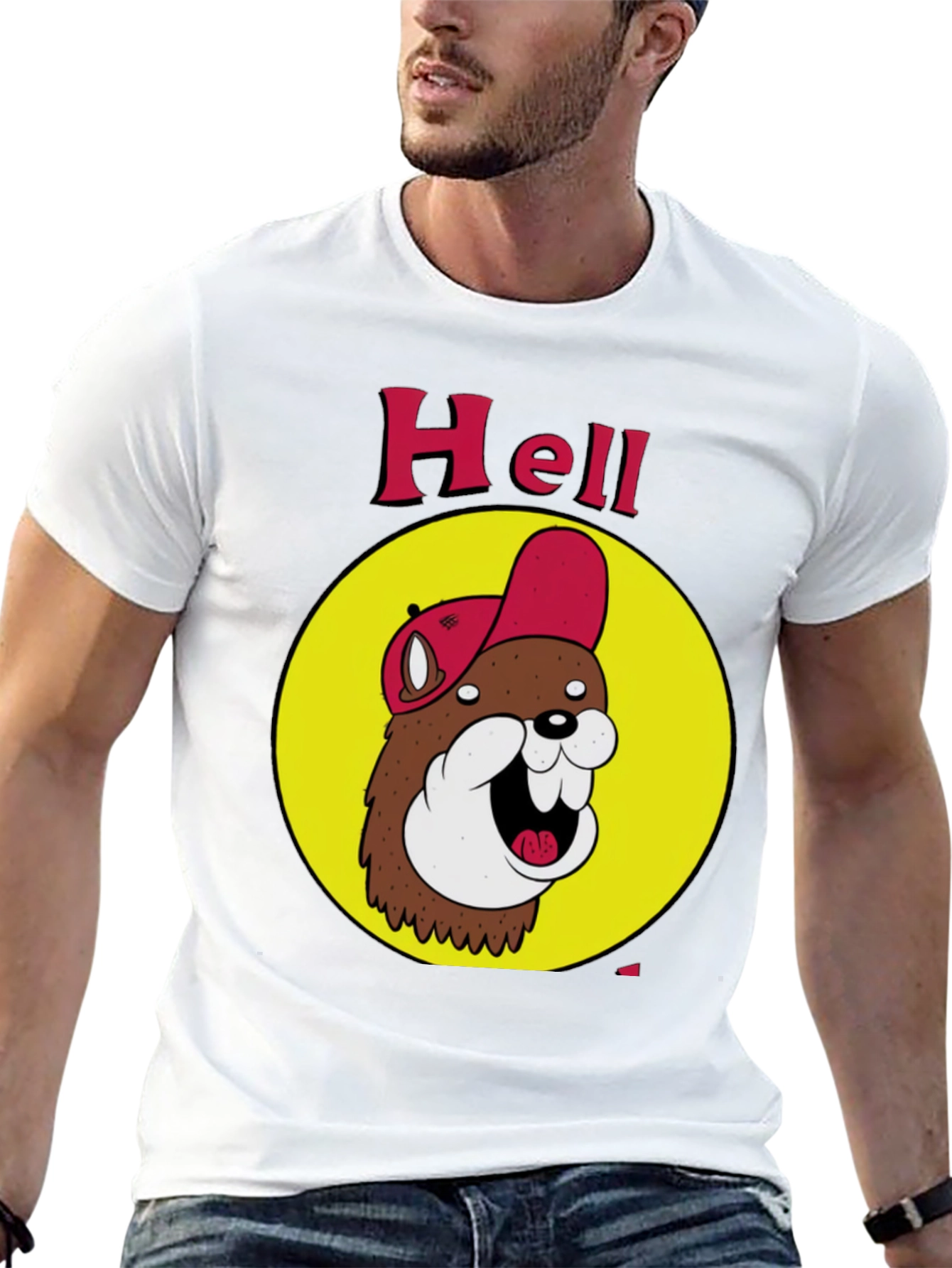 Black Funny Hell Beaver Cartoon Black T-Shirt view 13