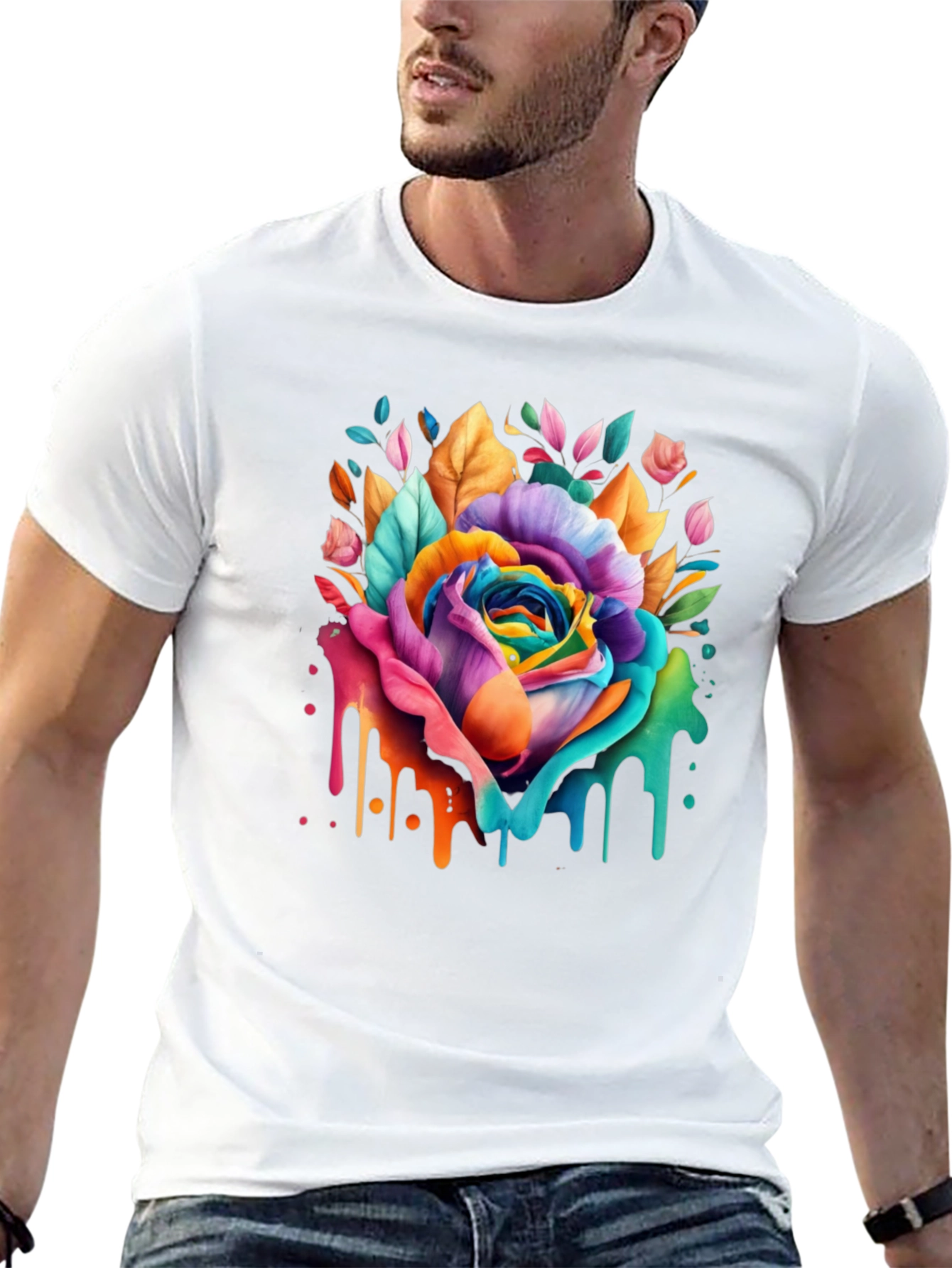 Black Rainbow Rose Drip Graphic Tee - Vivid Colors view 13
