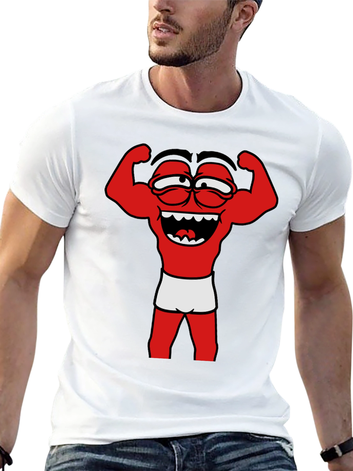 Black Funny Muscle Man Cartoon Graphic Tee - Black view 13