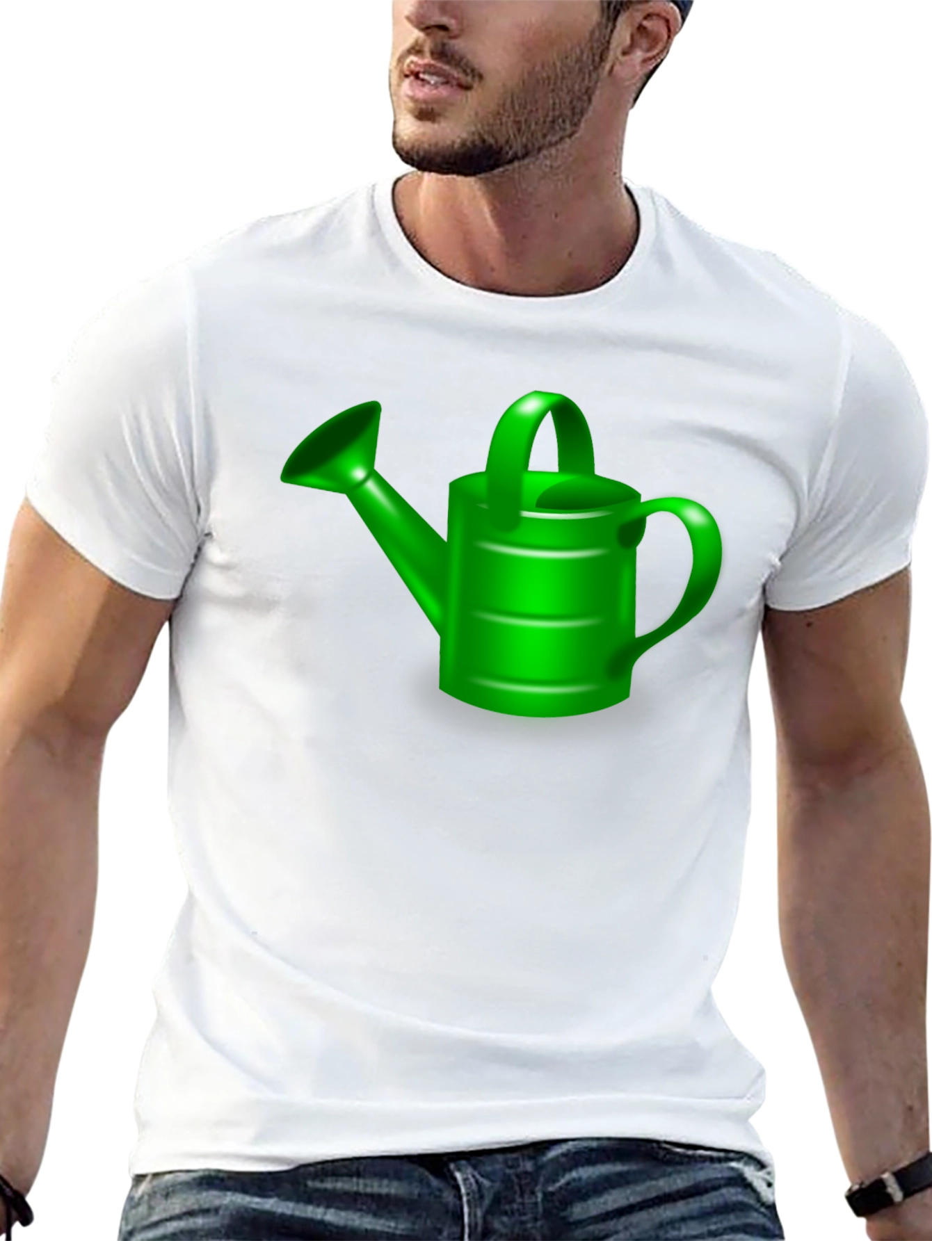 Black Green Watering Can Graphic Tee - Black Cotton T-Shirt view 13