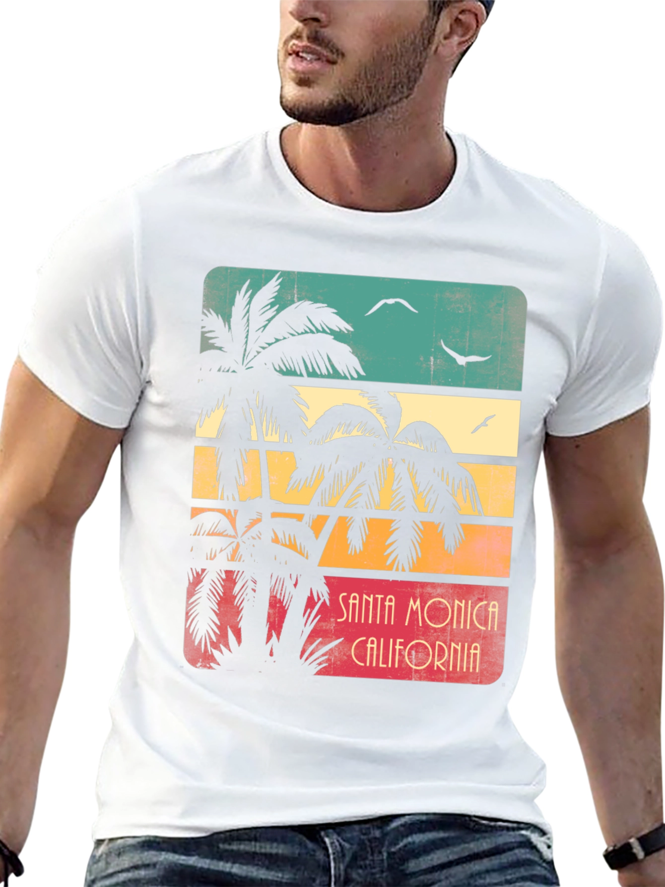 Black Santa Monica Palm Tree Retro Graphic T-Shirt view 13