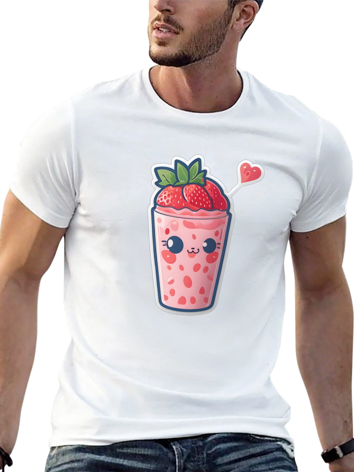 Black Kawaii Strawberry Smoothie T-Shirt view 13