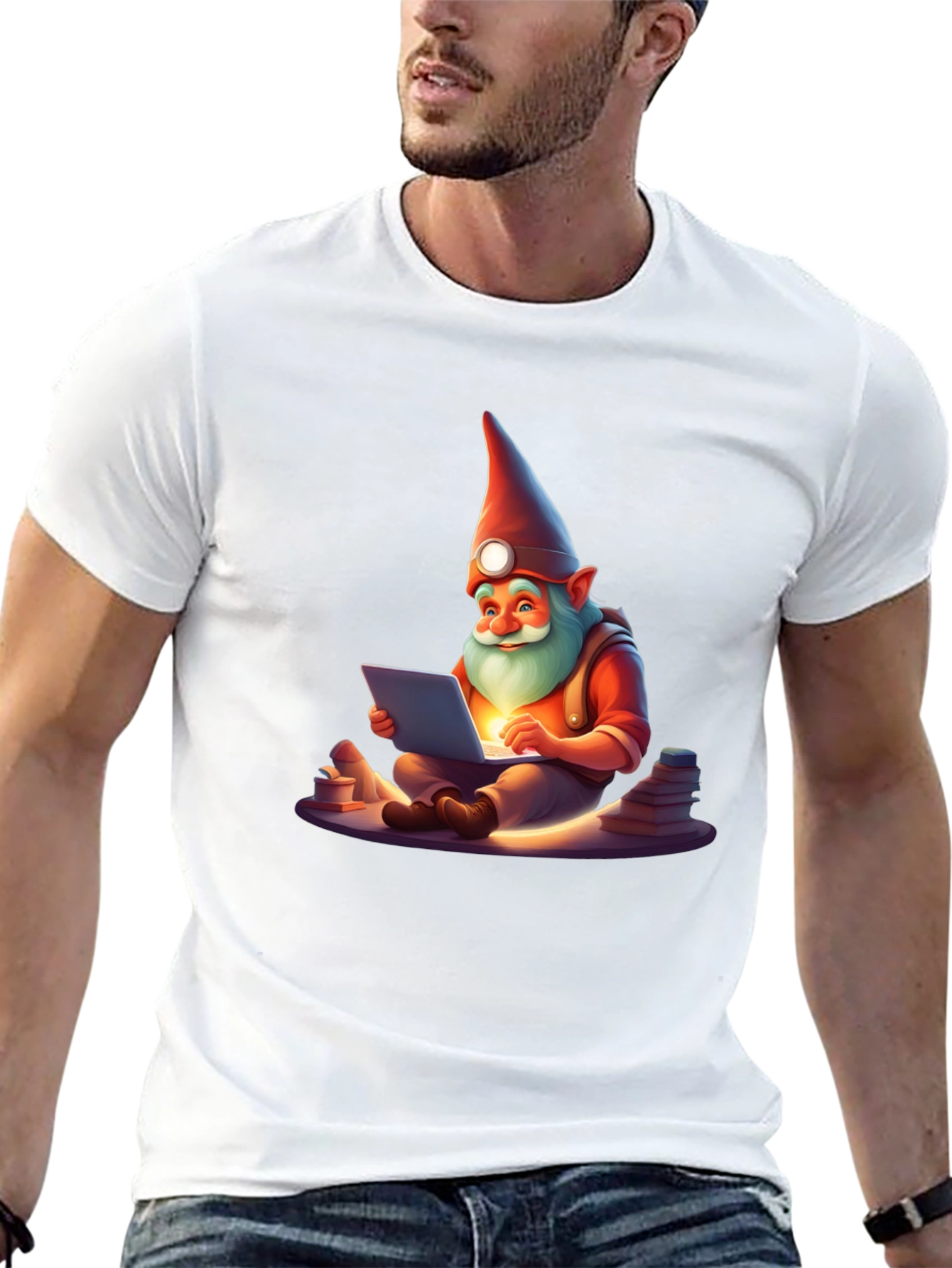 Black Gnome Techie T-Shirt - Novelty Graphic Tee view 13