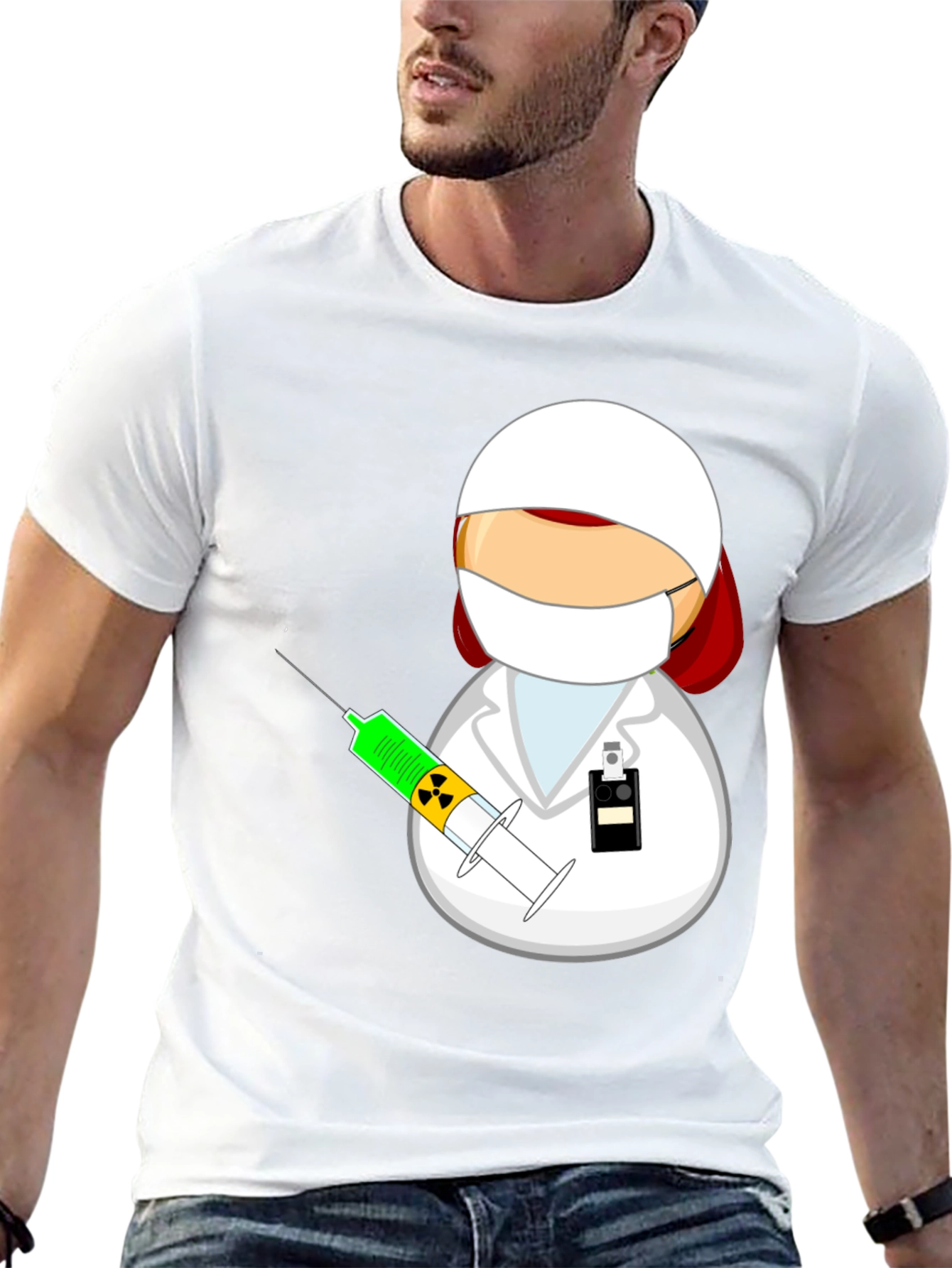 Black Cartoon Doctor with Syringe Black T-Shirt view 13