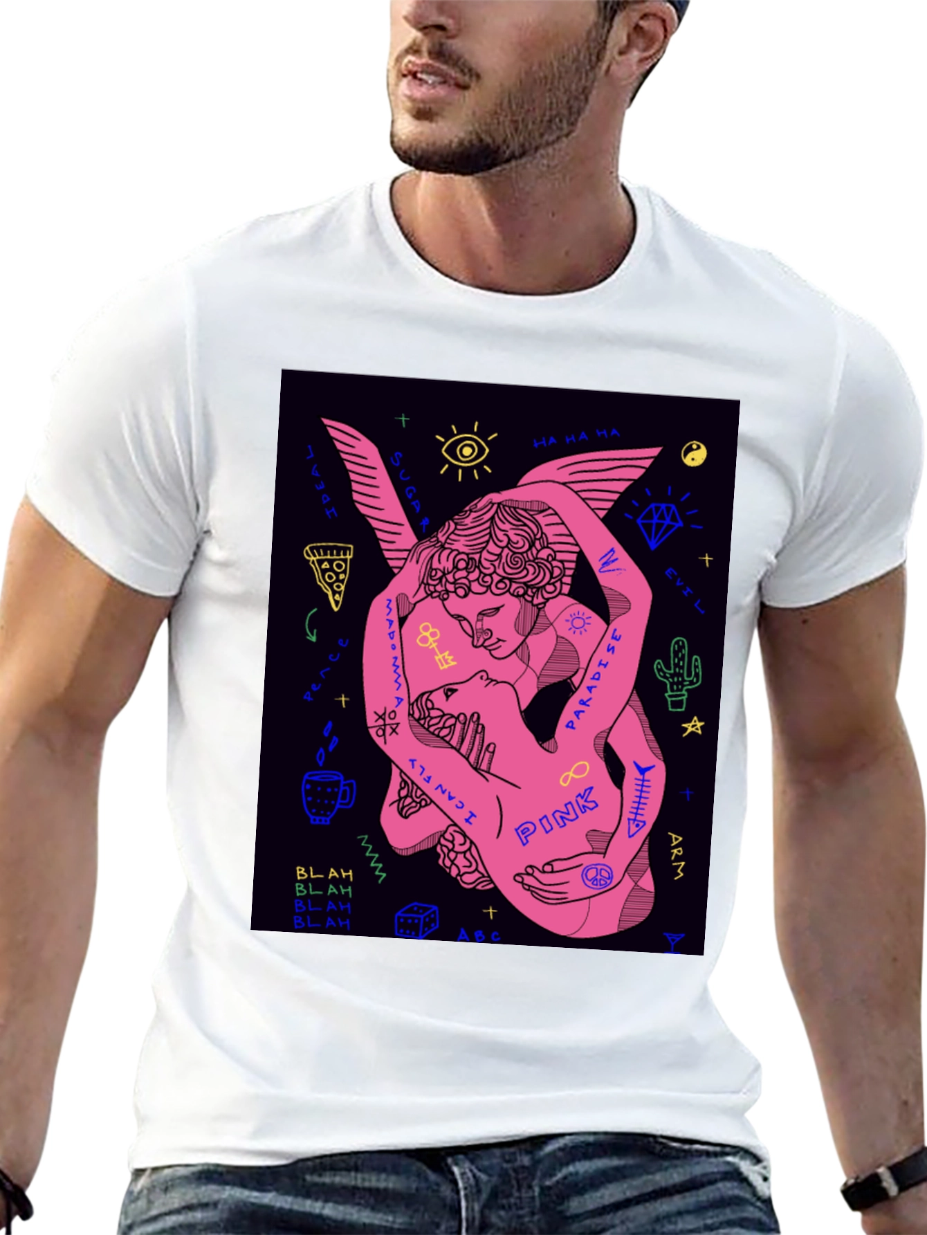 Black Black Tee with Pink Angel Graphic view 13