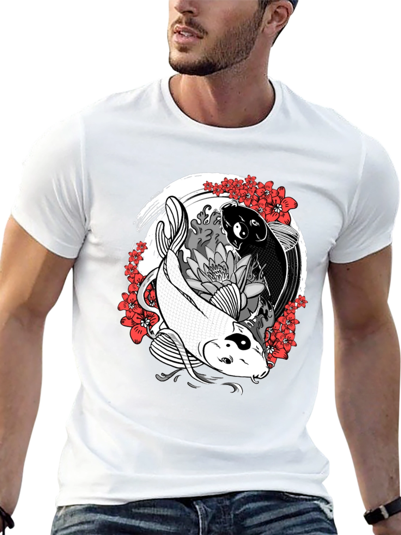 Black Yin Yang Koi Fish Graphic Tee - Harmony & Balance view 13