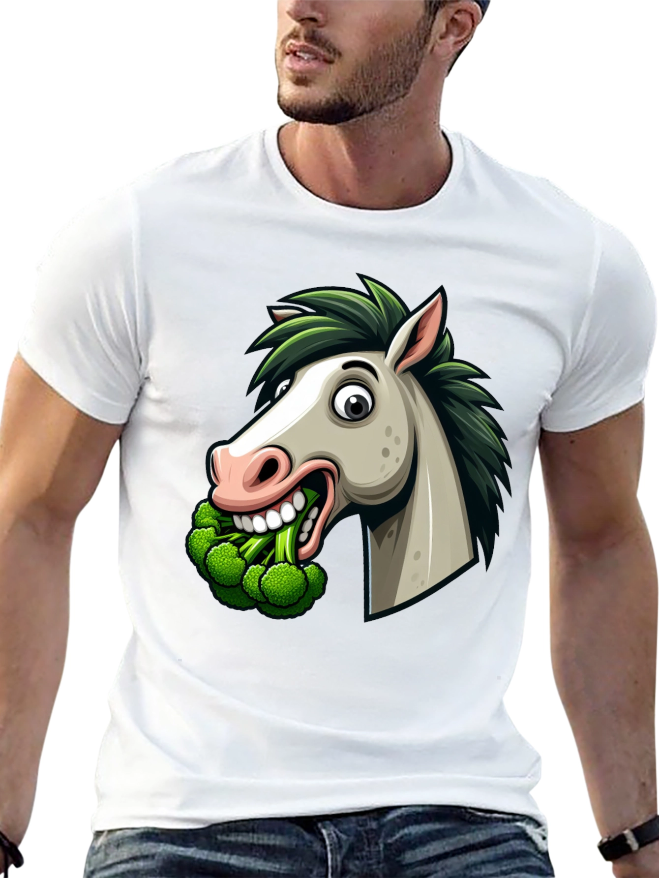 Black Funny Horse Broccoli Graphic Tee view 13