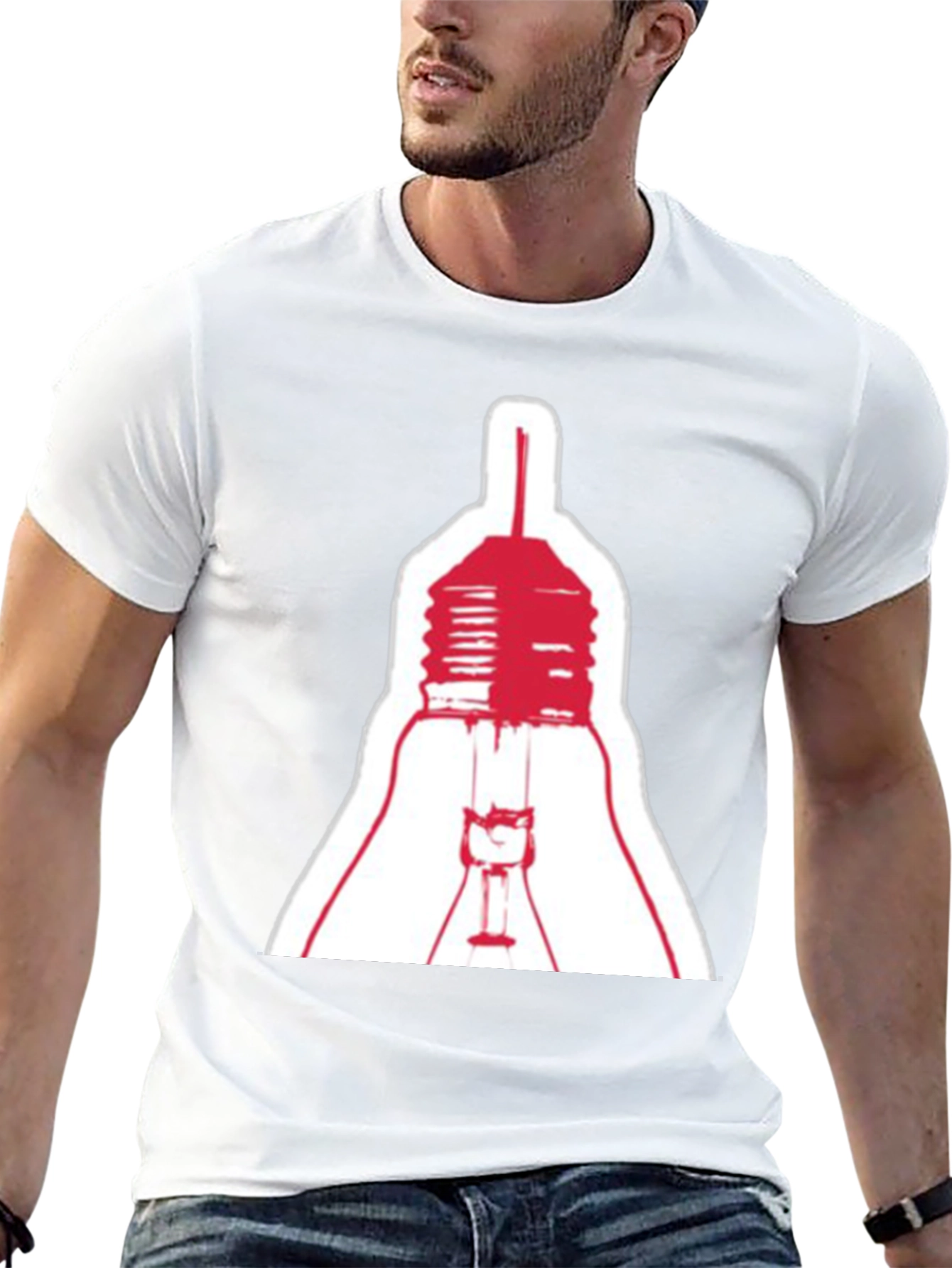 Black Men's Black T-Shirt with Lightbulb Graphic view 13