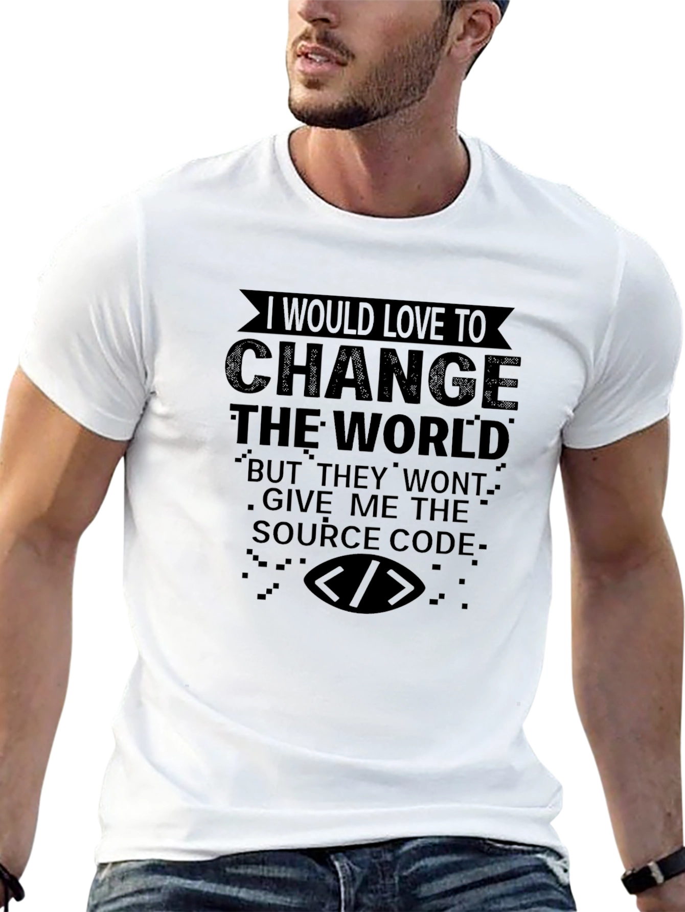 Black Change The World Source Code T-Shirt view 13