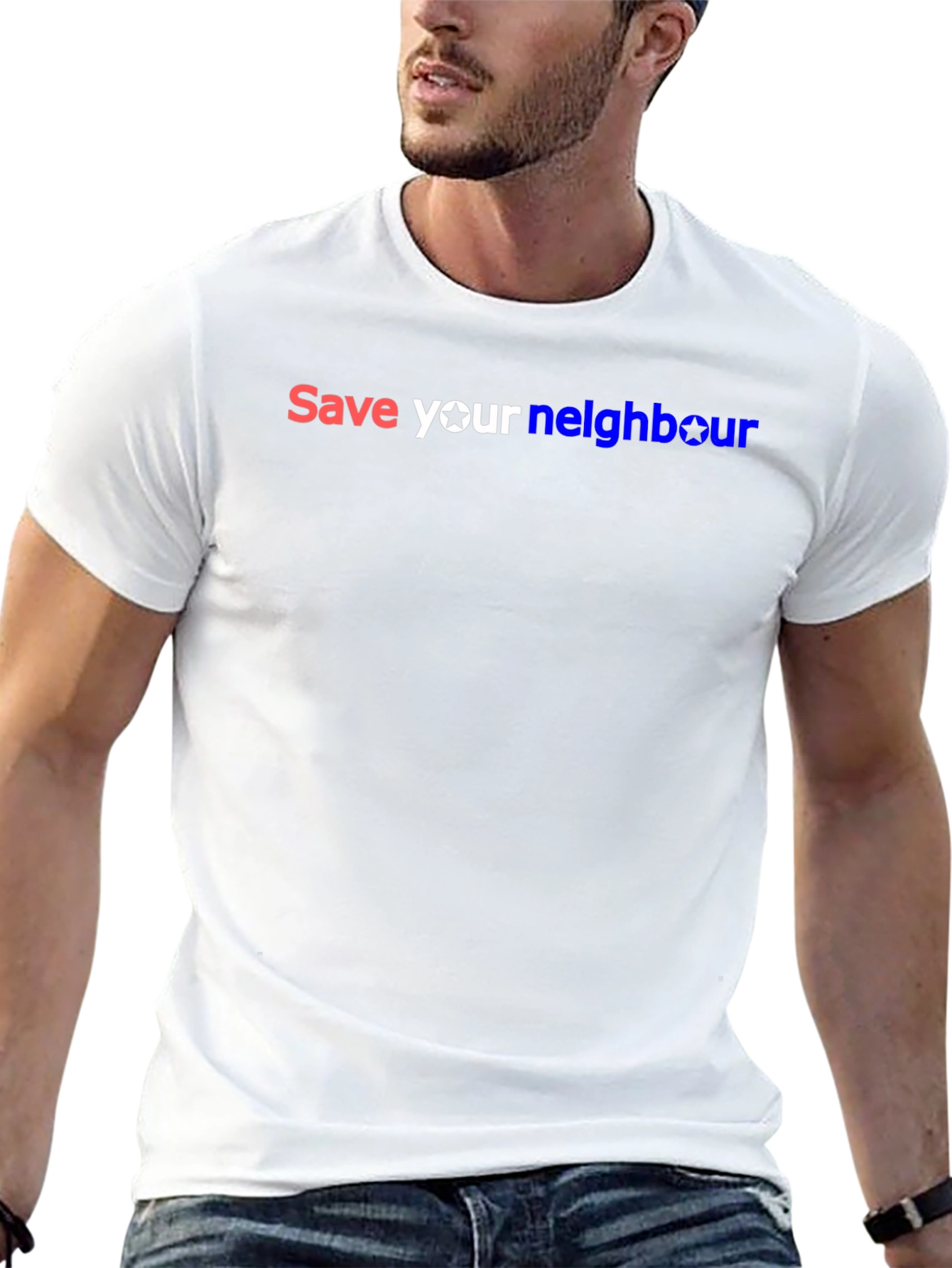 Black Save Your Neighbour Black Graphic T-Shirt view 13