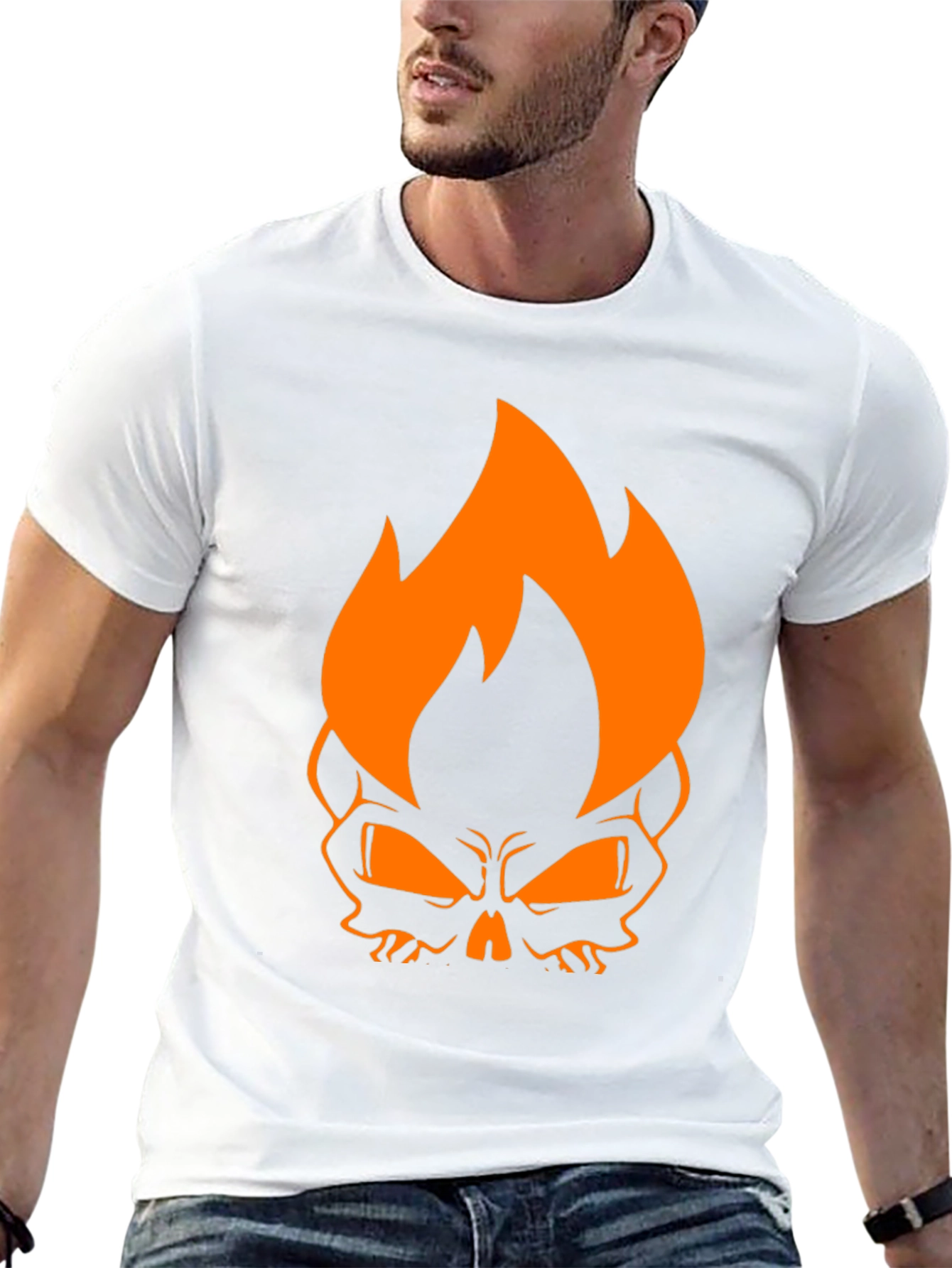 Black Flaming Skull Graphic Tee - Black Cotton T-Shirt view 13