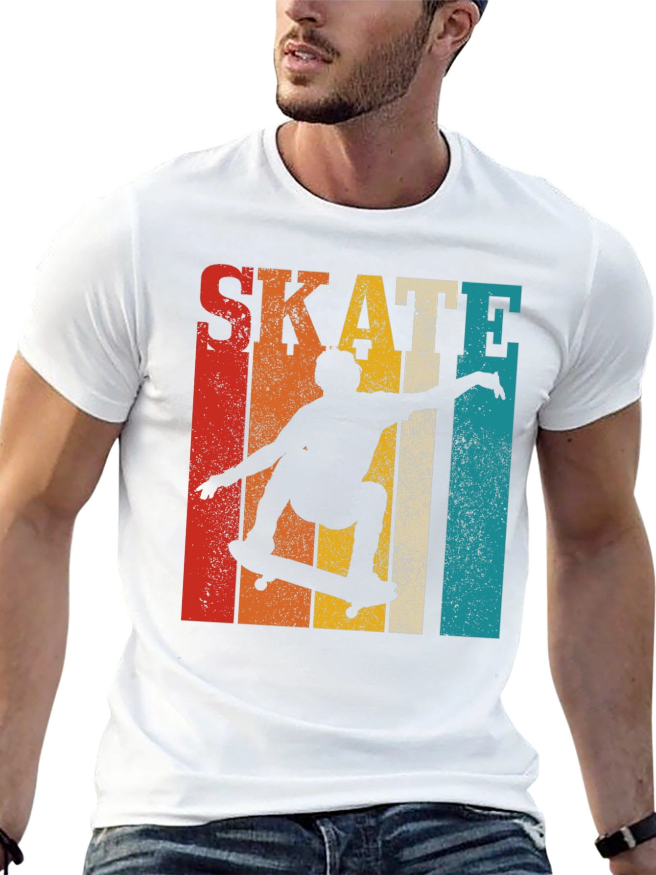 Black Retro Skateboarding Graphic T-Shirt view 13