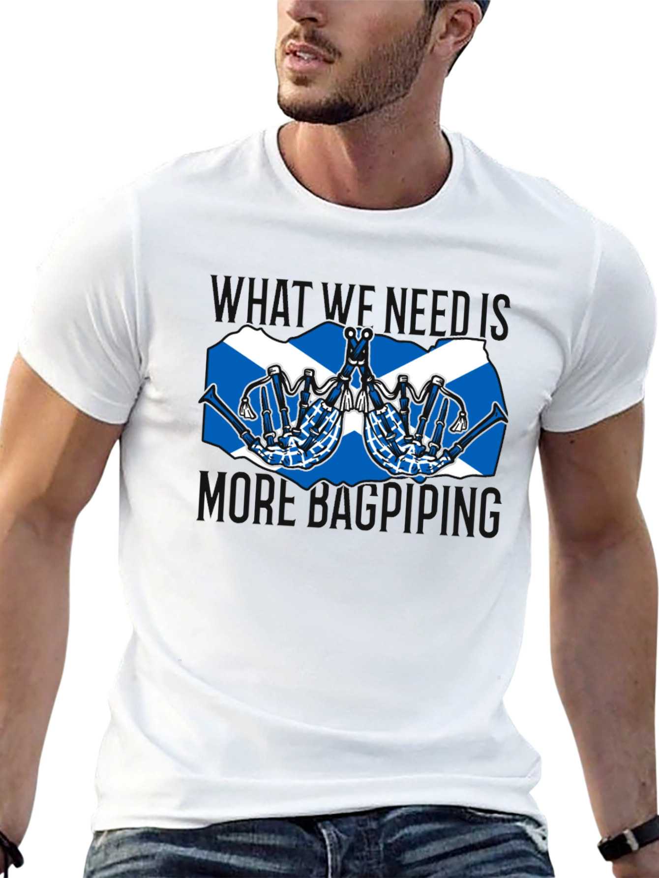 Black Scottish Bagpipes T-Shirt - "More Bagpiping" view 13