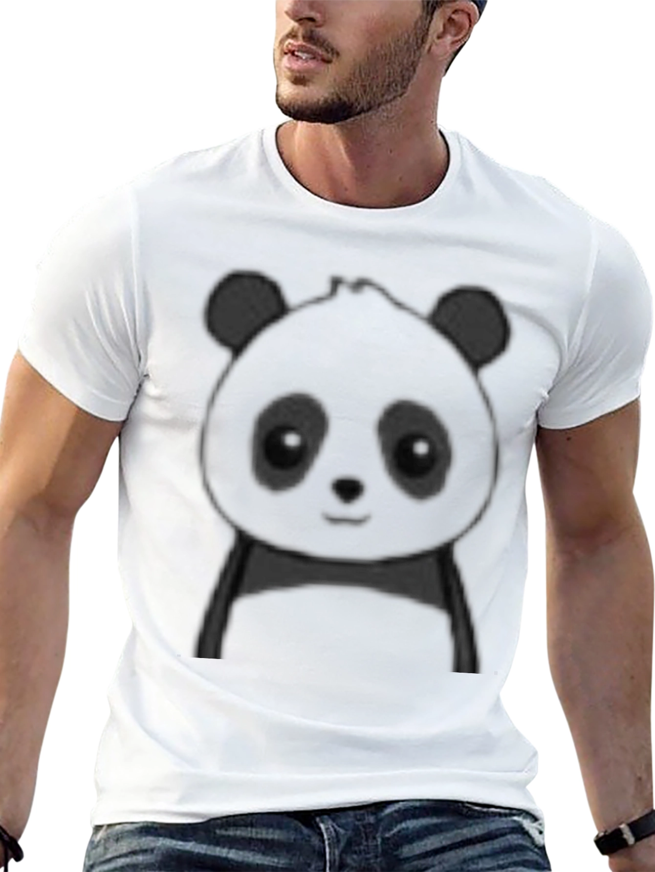 Black Cute Panda Graphic Tee - Black Cotton Casual Shirt view 13